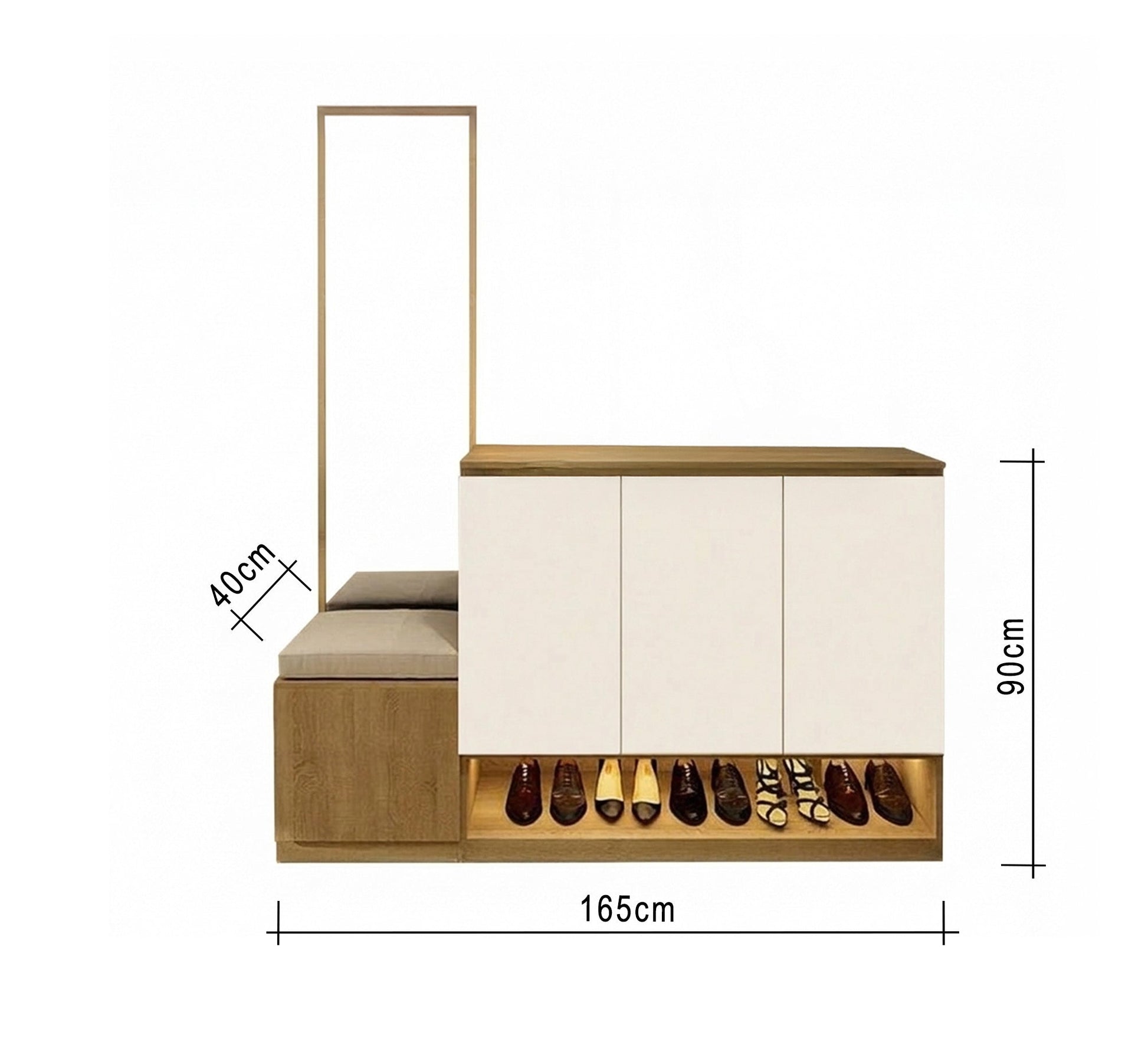 Shoe rack with bench, mirror, and interior lighting - Vitrine Furniture - Shoe Racks