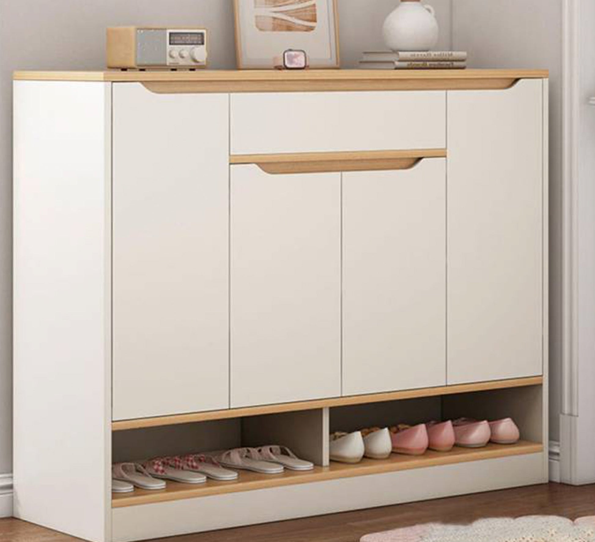 Shoe rack with four leaves and a lower shelf - Vitrine Furniture - Furniture