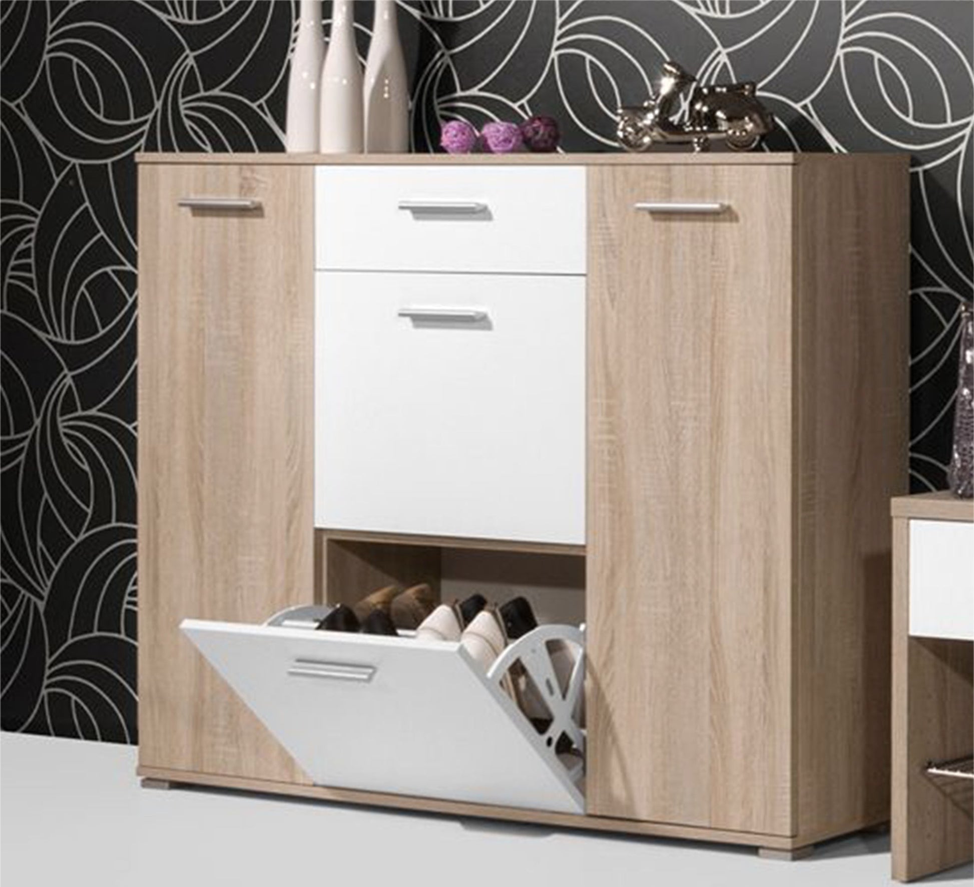 Shoe rack with two hinged leaves and two flaps - Vitrine Furniture - Furniture