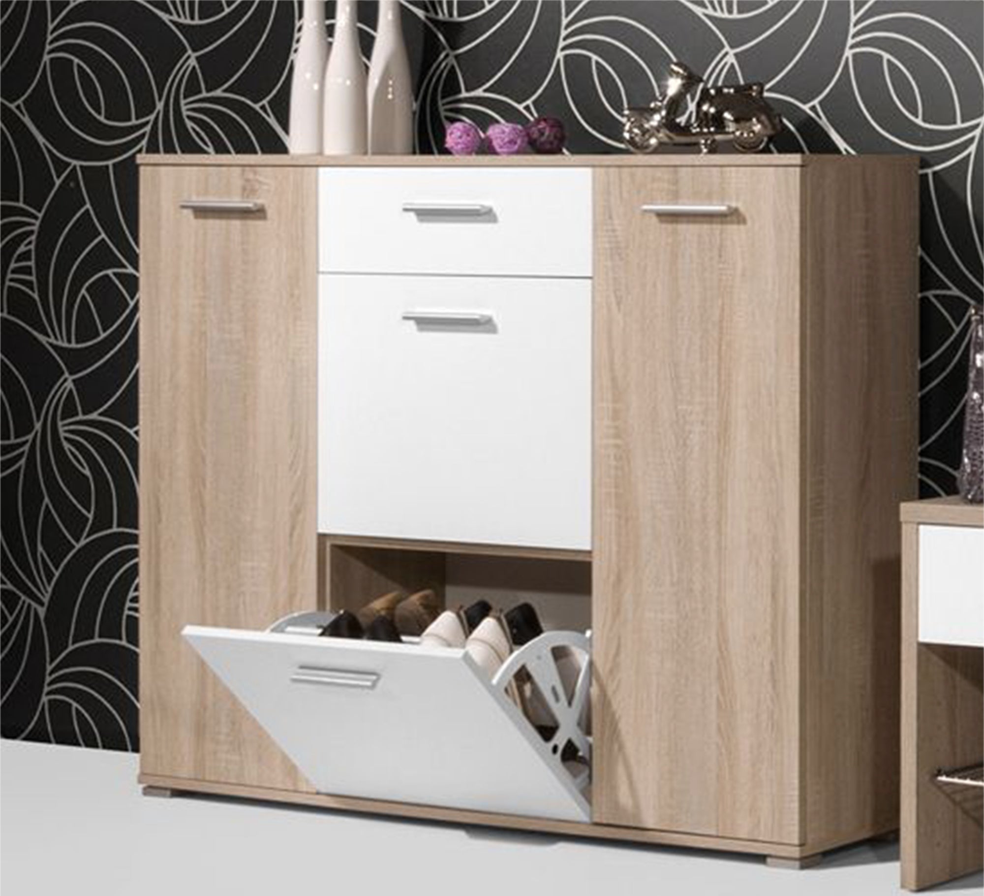 Shoe rack with two hinged leaves and two flaps - Vitrine Furniture - Furniture