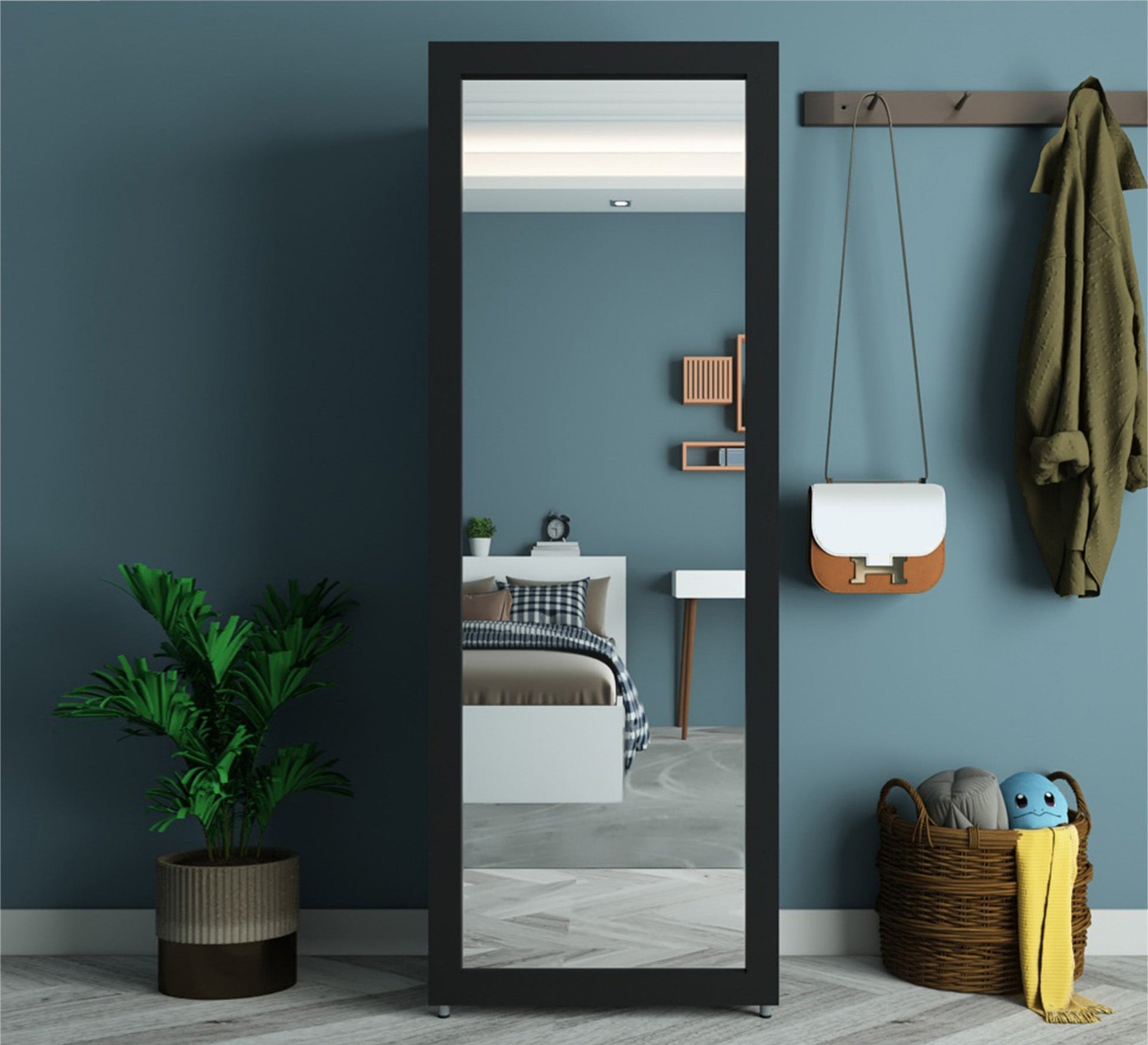 shoerack with a longitudinal mirror window in black - Vitrine Furniture - Furniture