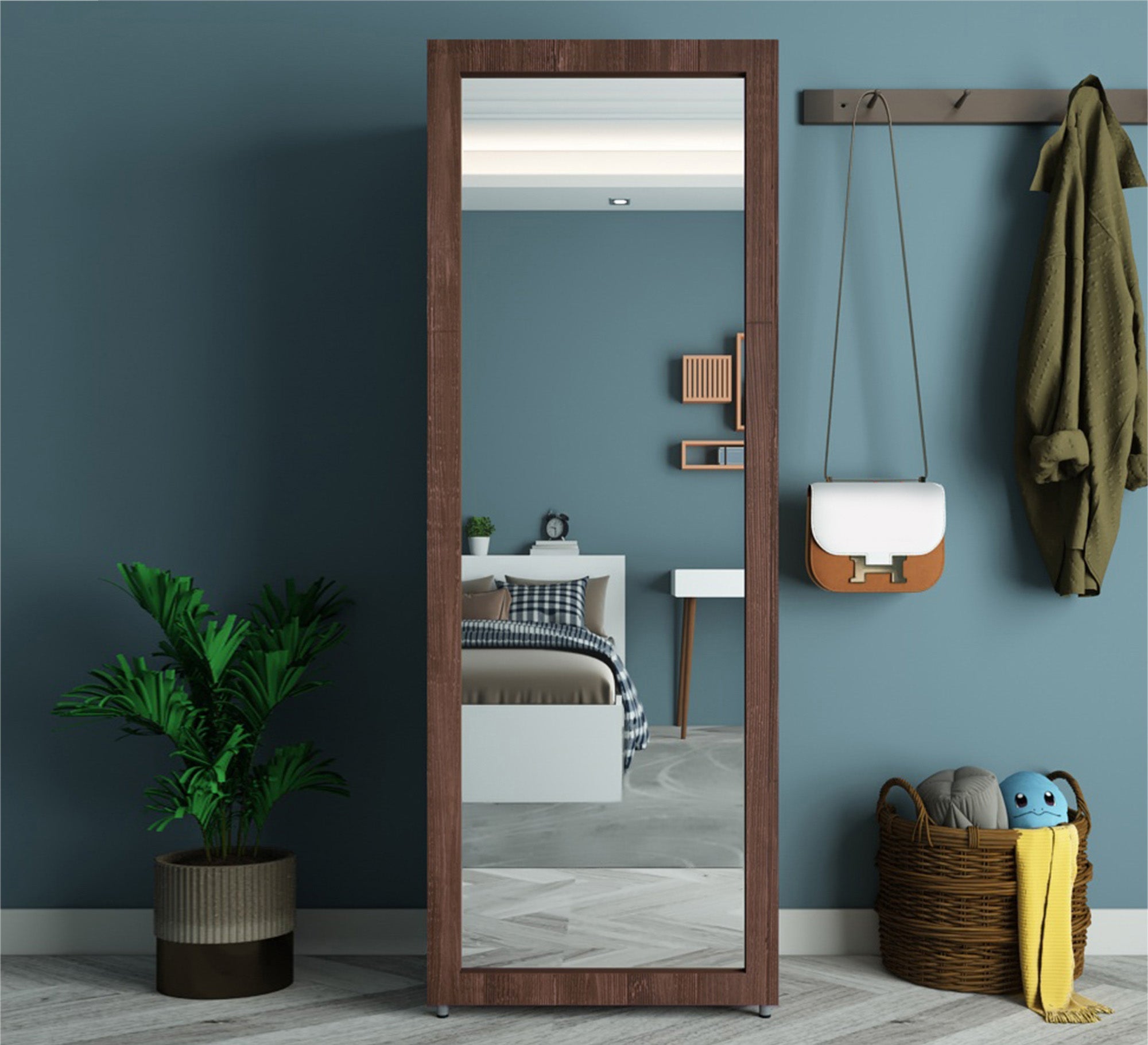 shoerack with a longitudinal mirror window in brown - Vitrine Furniture - Furniture