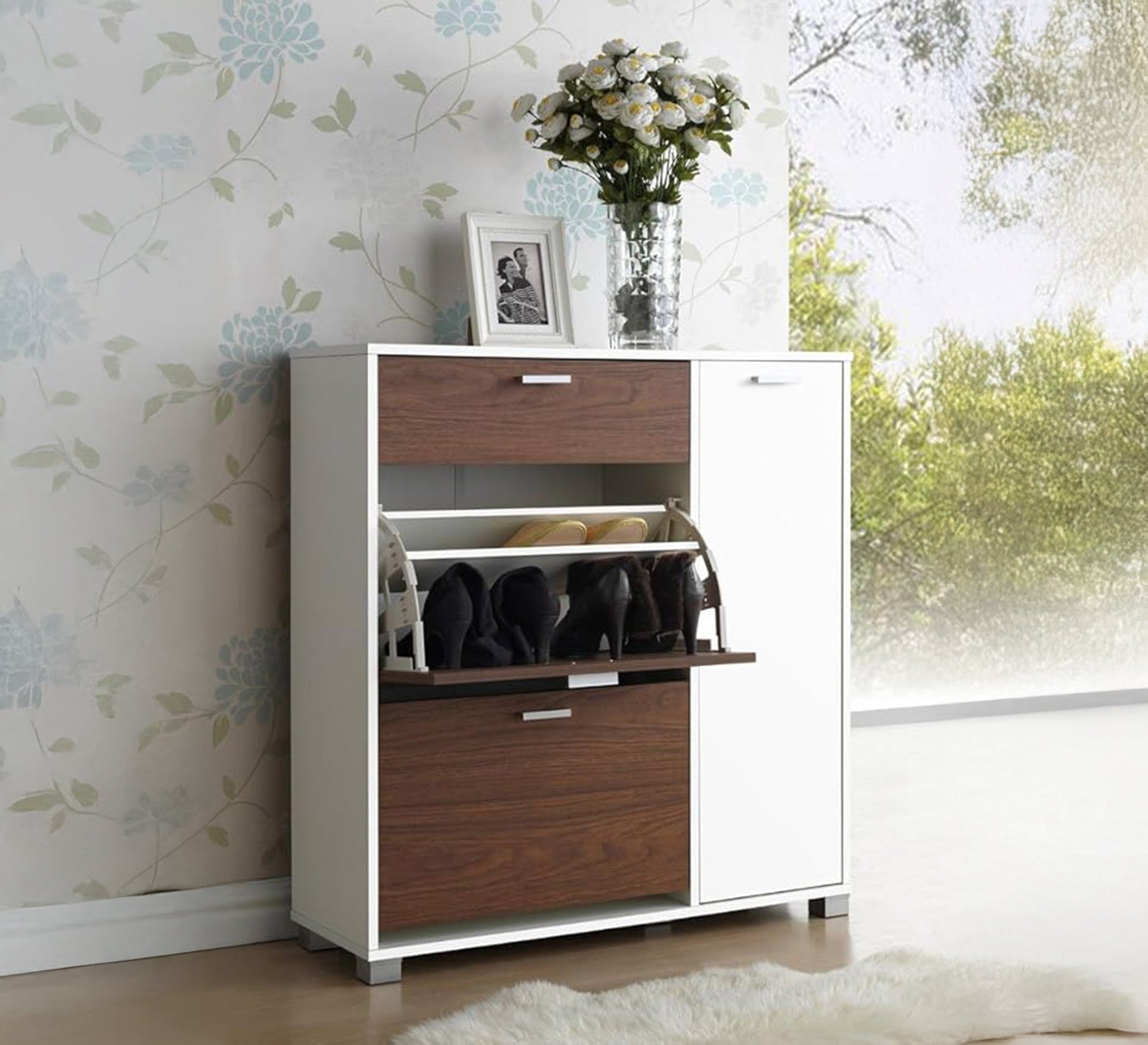 Side - door shoe rack with two fans and a drawer - Vitrine Furniture - Furniture