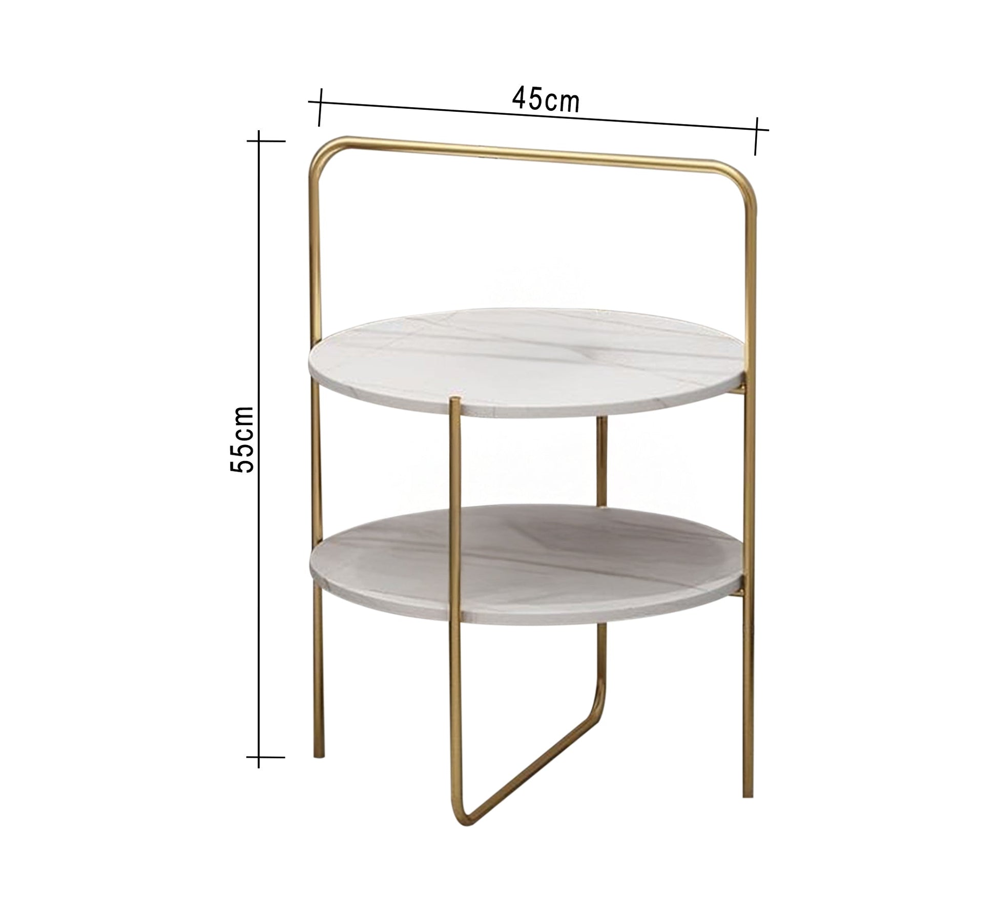 Side table with a gold metal frame and two marble shelves - Vitrine Furniture - Furniture