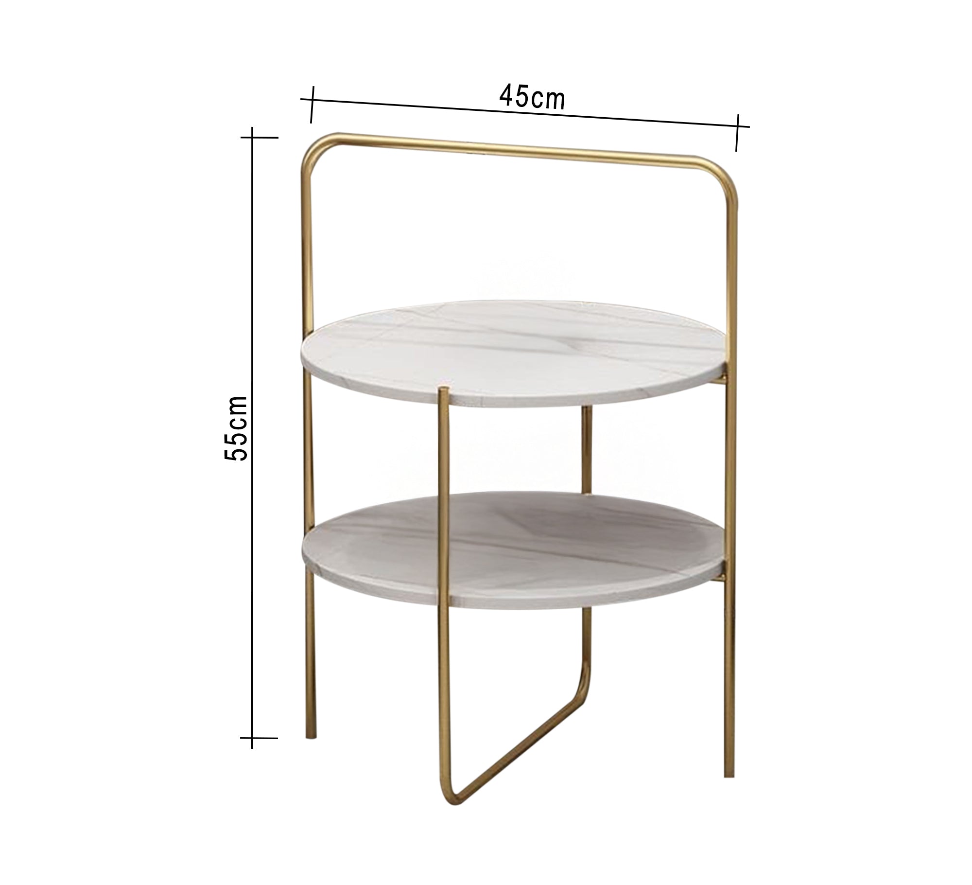 Side table with a gold metal frame and two marble shelves - Vitrine Furniture - Furniture
