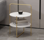 Side table with a gold metal frame and two marble shelves - Vitrine Furniture - Furniture