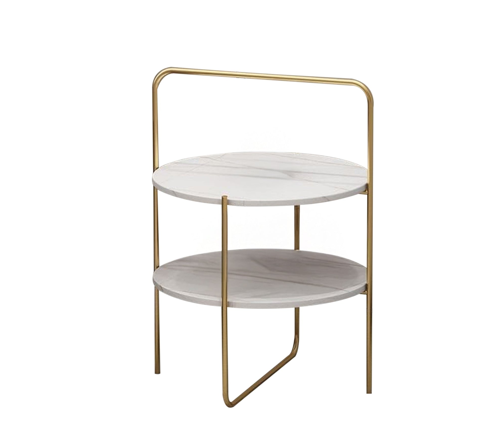 Side table with a gold metal frame and two marble shelves - Vitrine Furniture - Furniture
