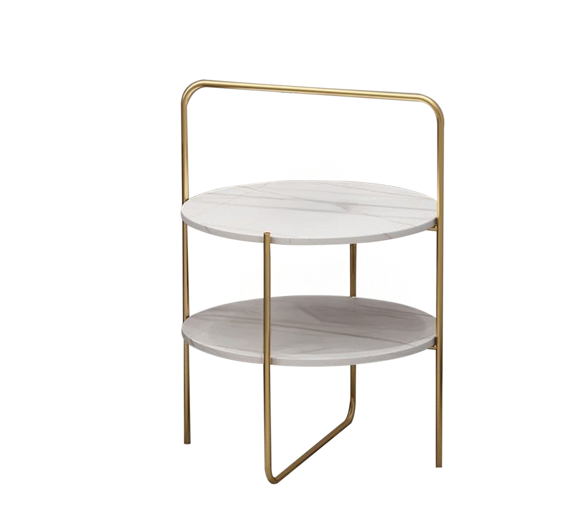 Side table with a gold metal frame and two marble shelves - Vitrine Furniture - Furniture