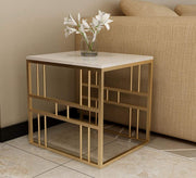 Side table with a square marble base and a gold metal frame - Vitrine Furniture - Furniture