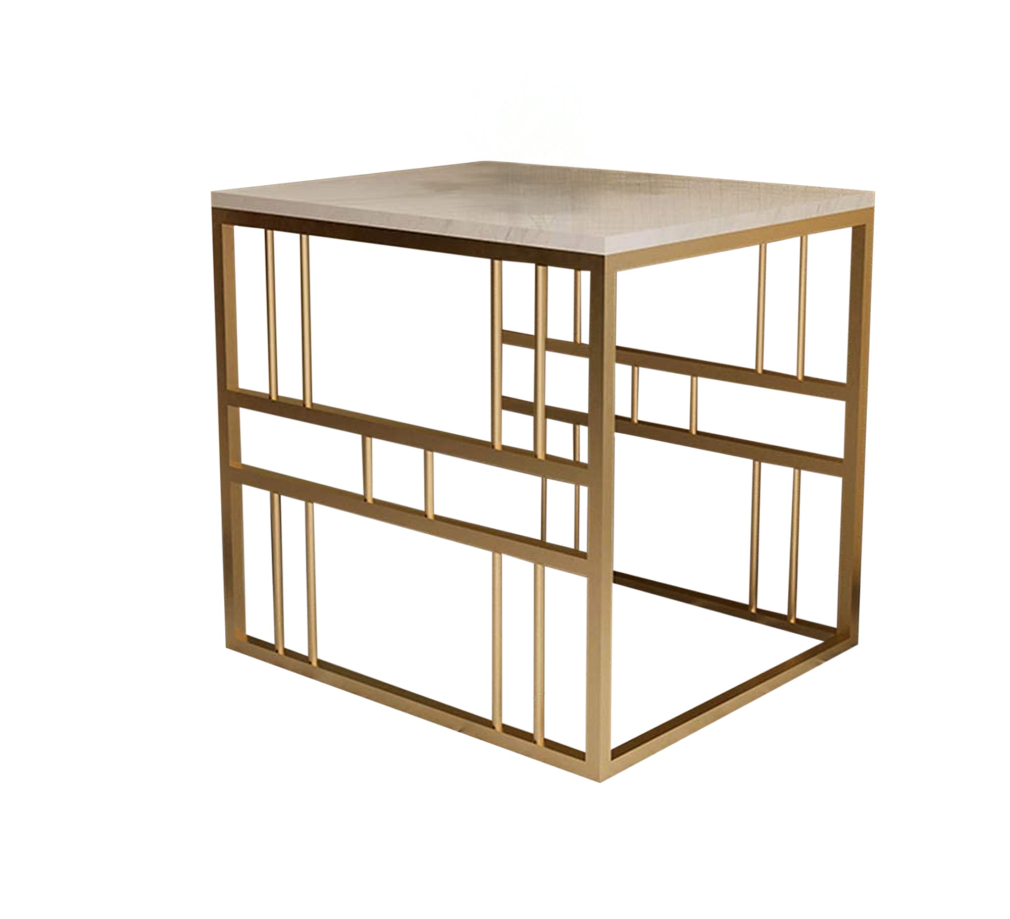 Side table with a square marble base and a gold metal frame - Vitrine Furniture - Furniture