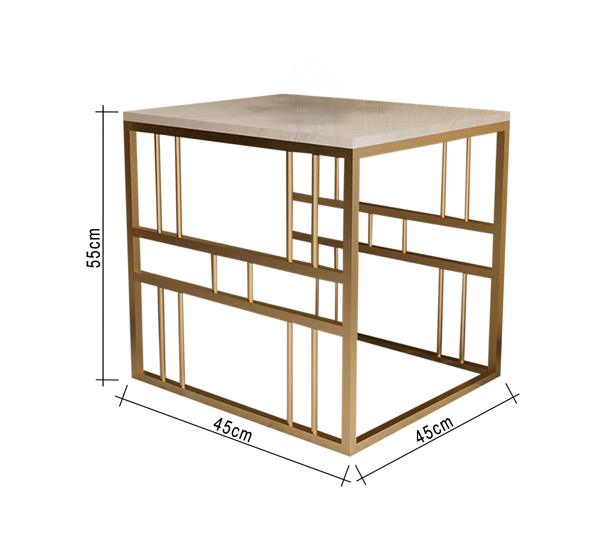 Side table with a square marble base and a gold metal frame - Vitrine Furniture - Furniture
