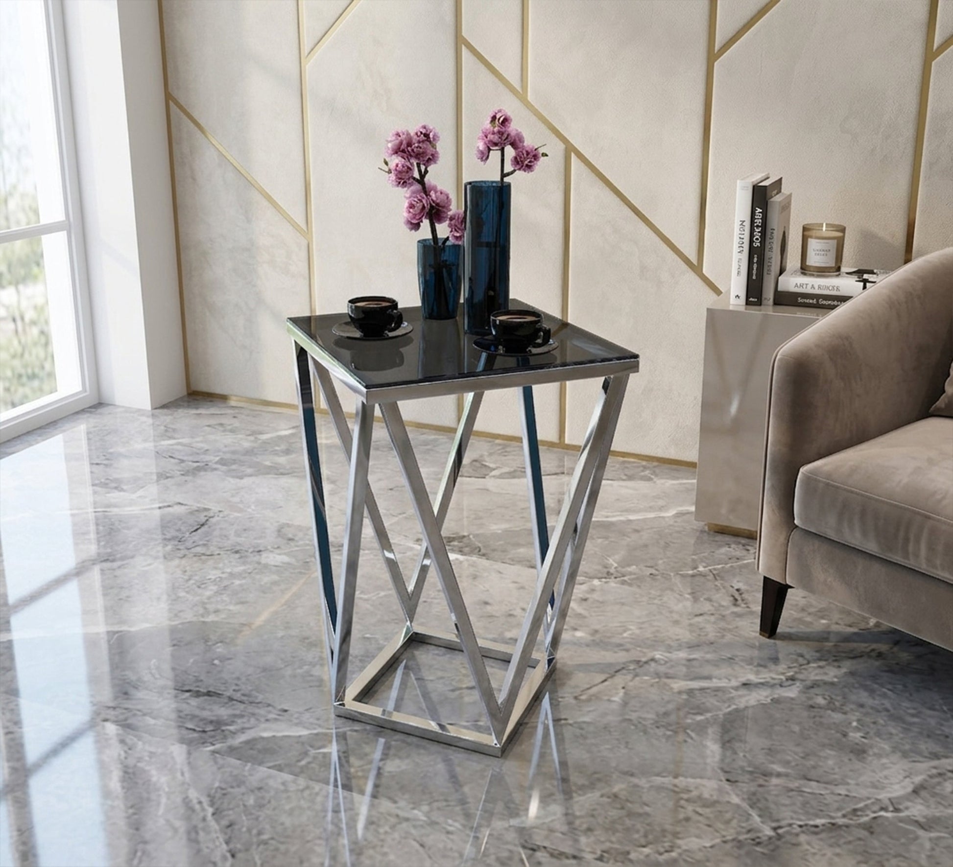 Side table with triangle steel frame - Vitrine Furniture - Side Tables