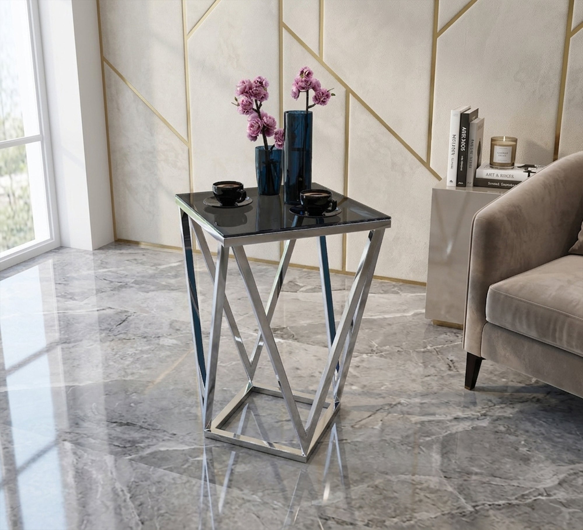 Side table with triangle steel frame - Vitrine Furniture - Side Tables