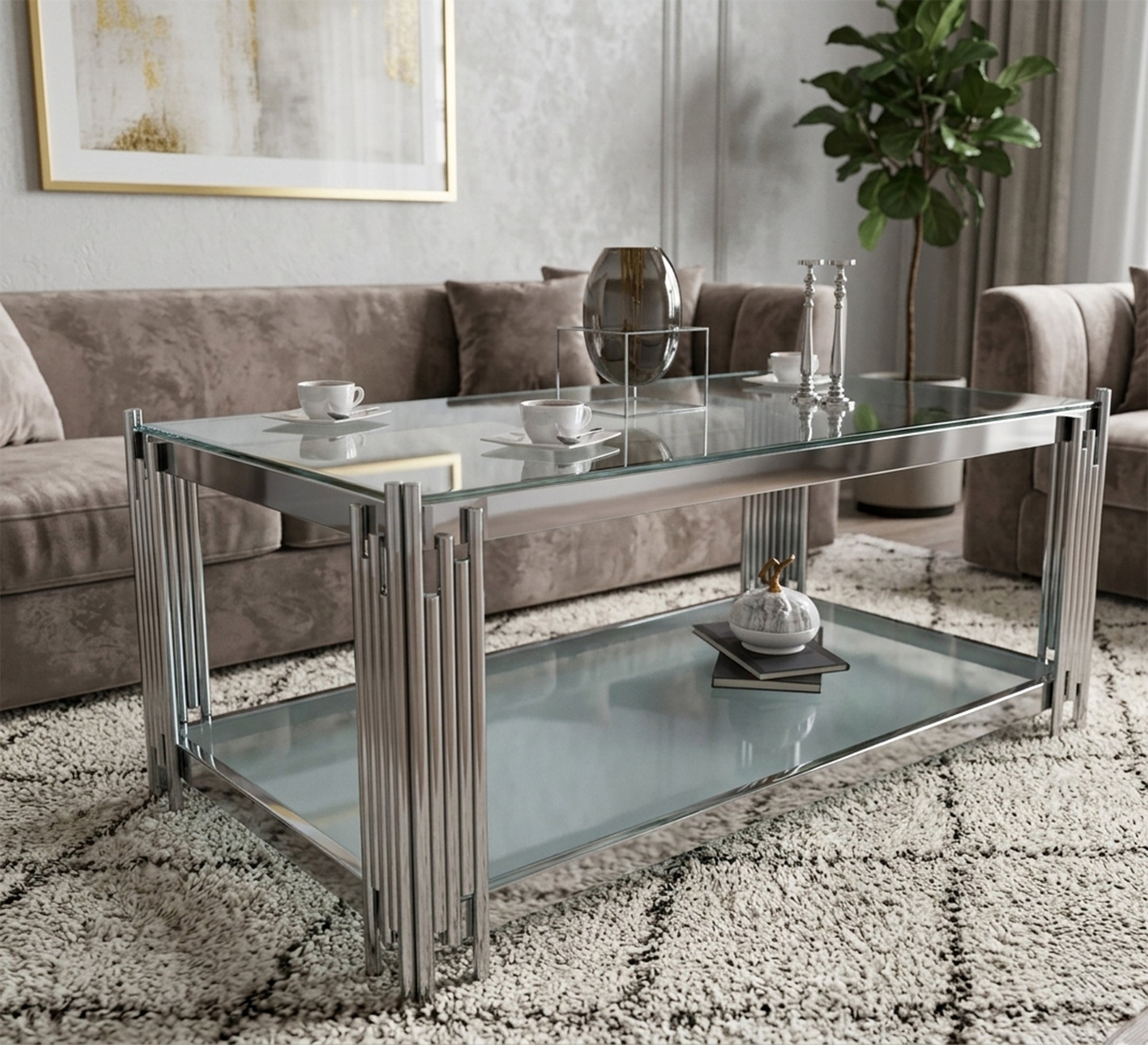 Silver rectangular frame table - Vitrine Furniture - Coffee Tables