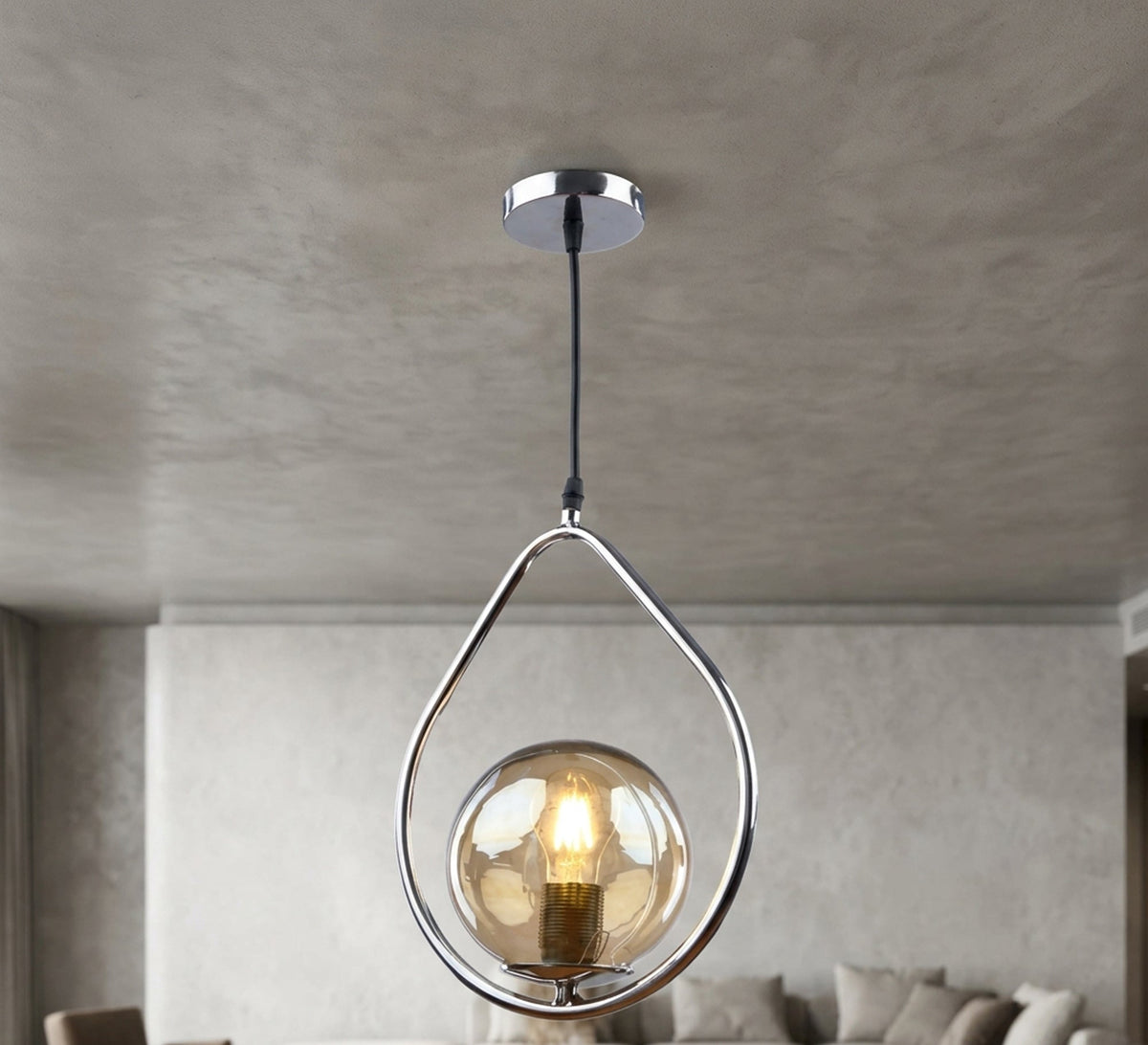 Silver Teardrop Pendant with Amber Glass - Vitrine Furniture - Ceiling lights