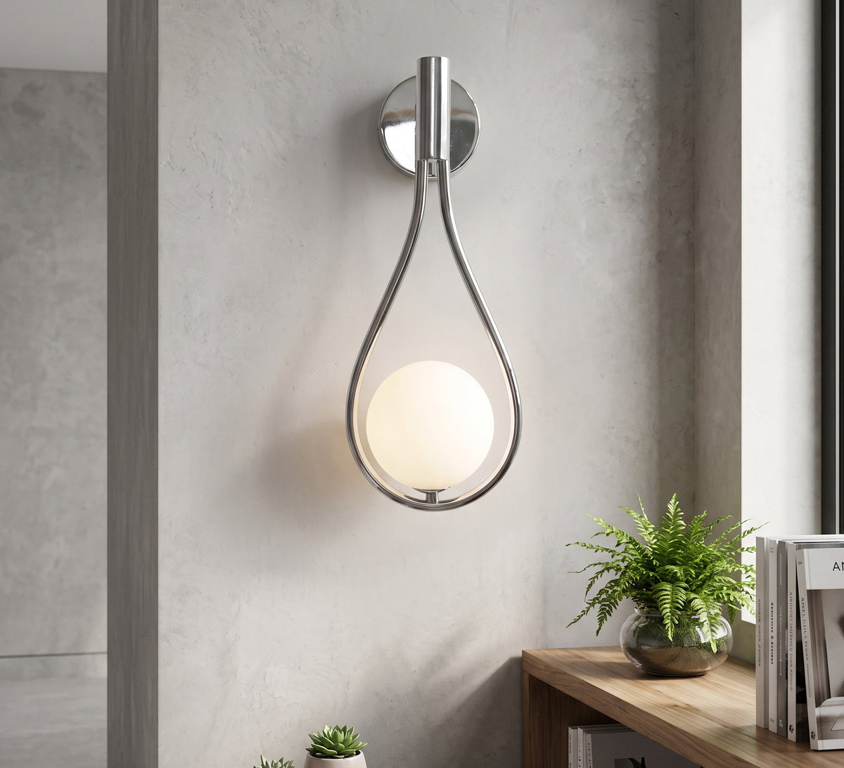 Silver Teardrop Wall Sconce with Globe - Vitrine Furniture - Wall Sconce