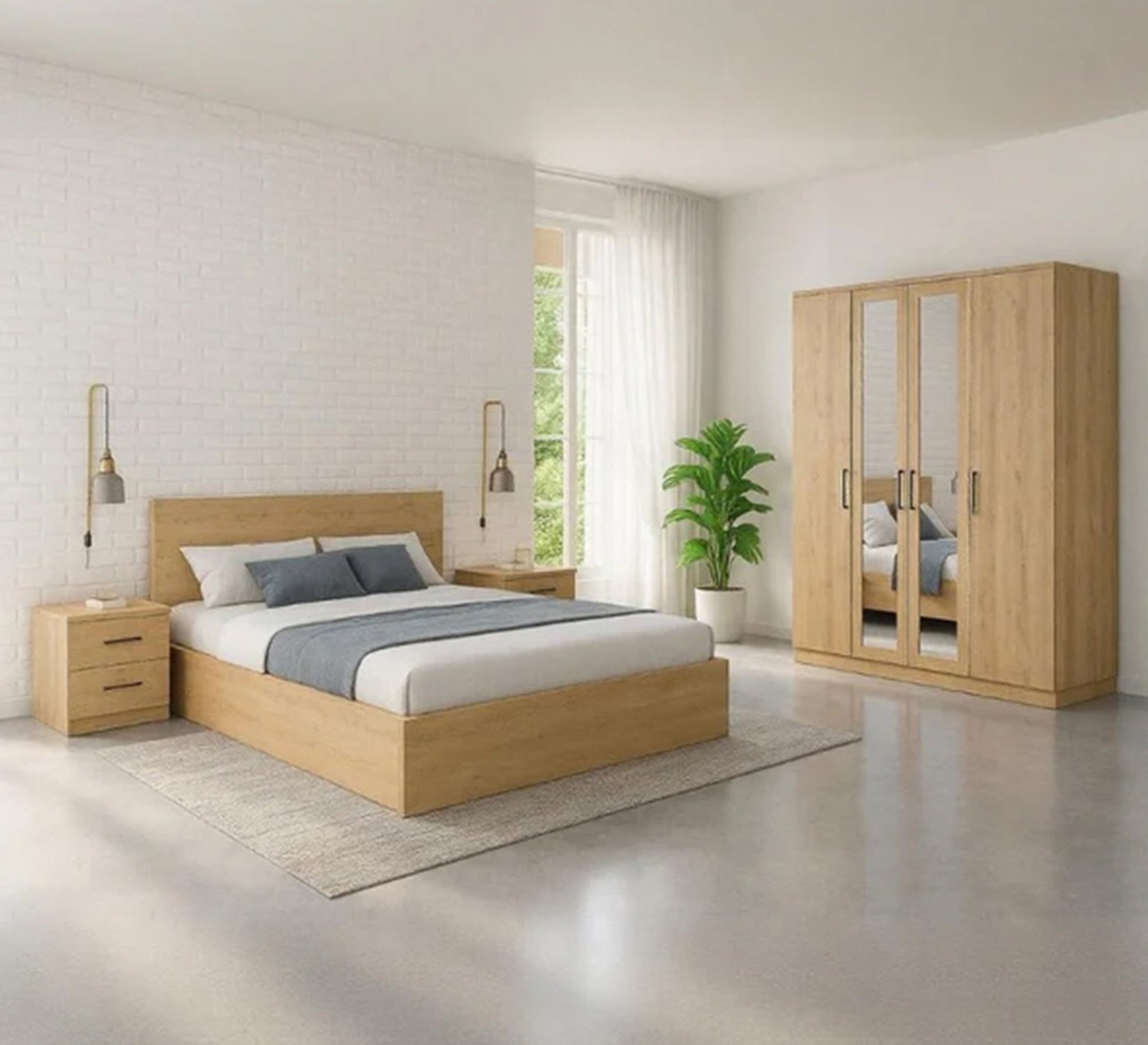 Simple and calm bedroom in wood color - Vitrine Furniture - Furniture
