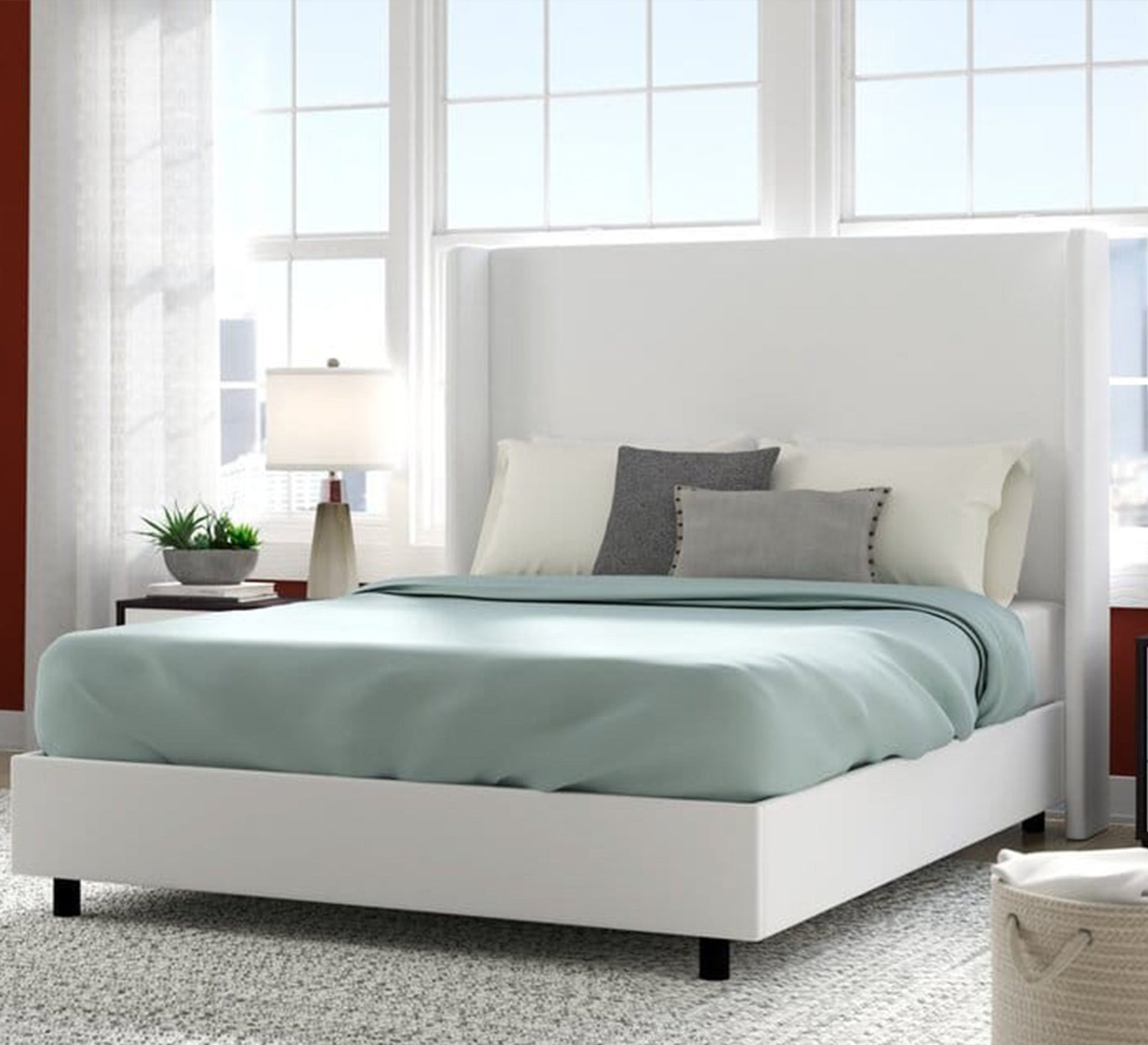 Simple beige upholstered bed - Vitrine Furniture - Furniture