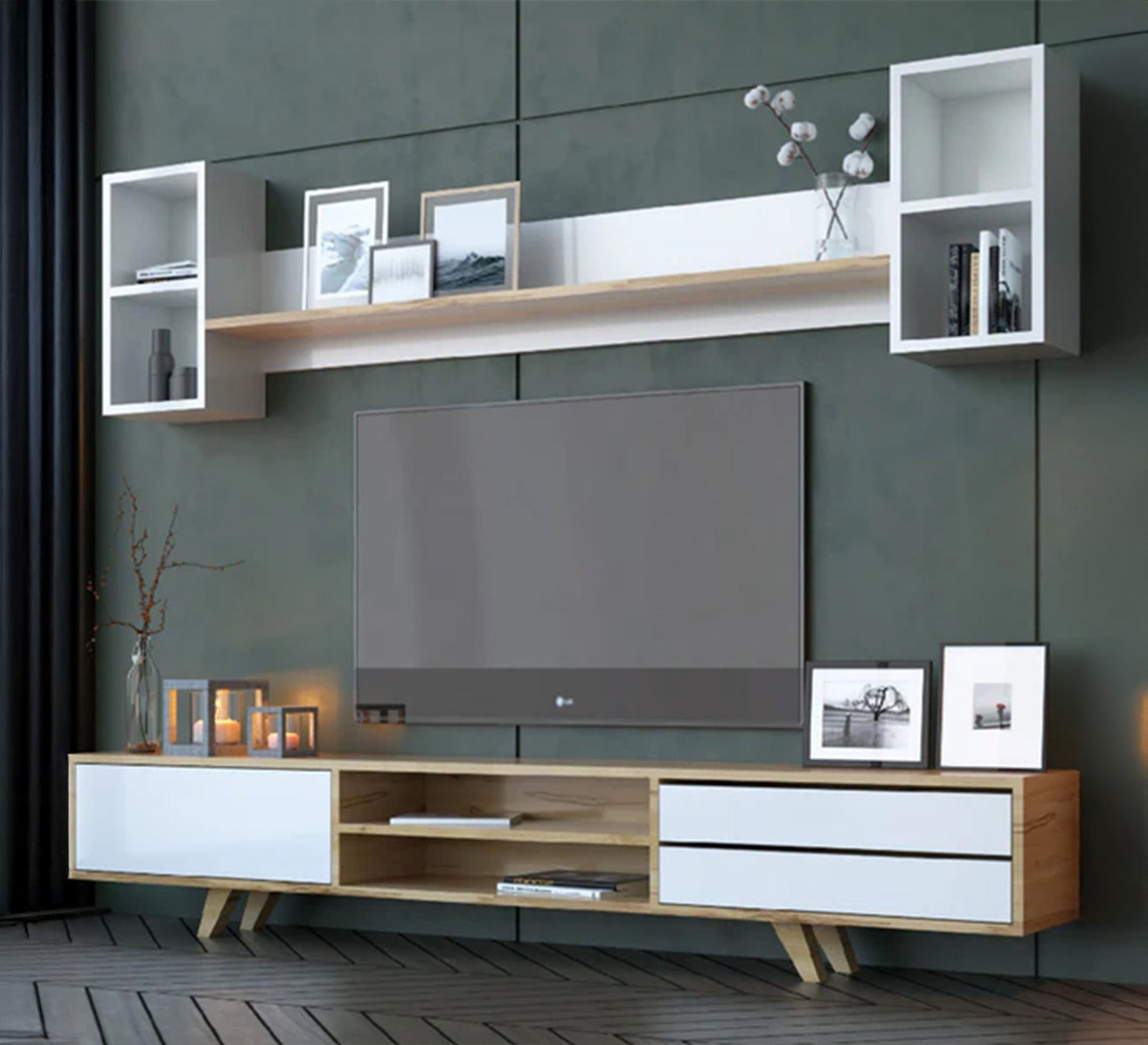 Simple TV unit with hanging shelves - Vitrine Furniture - Furniture