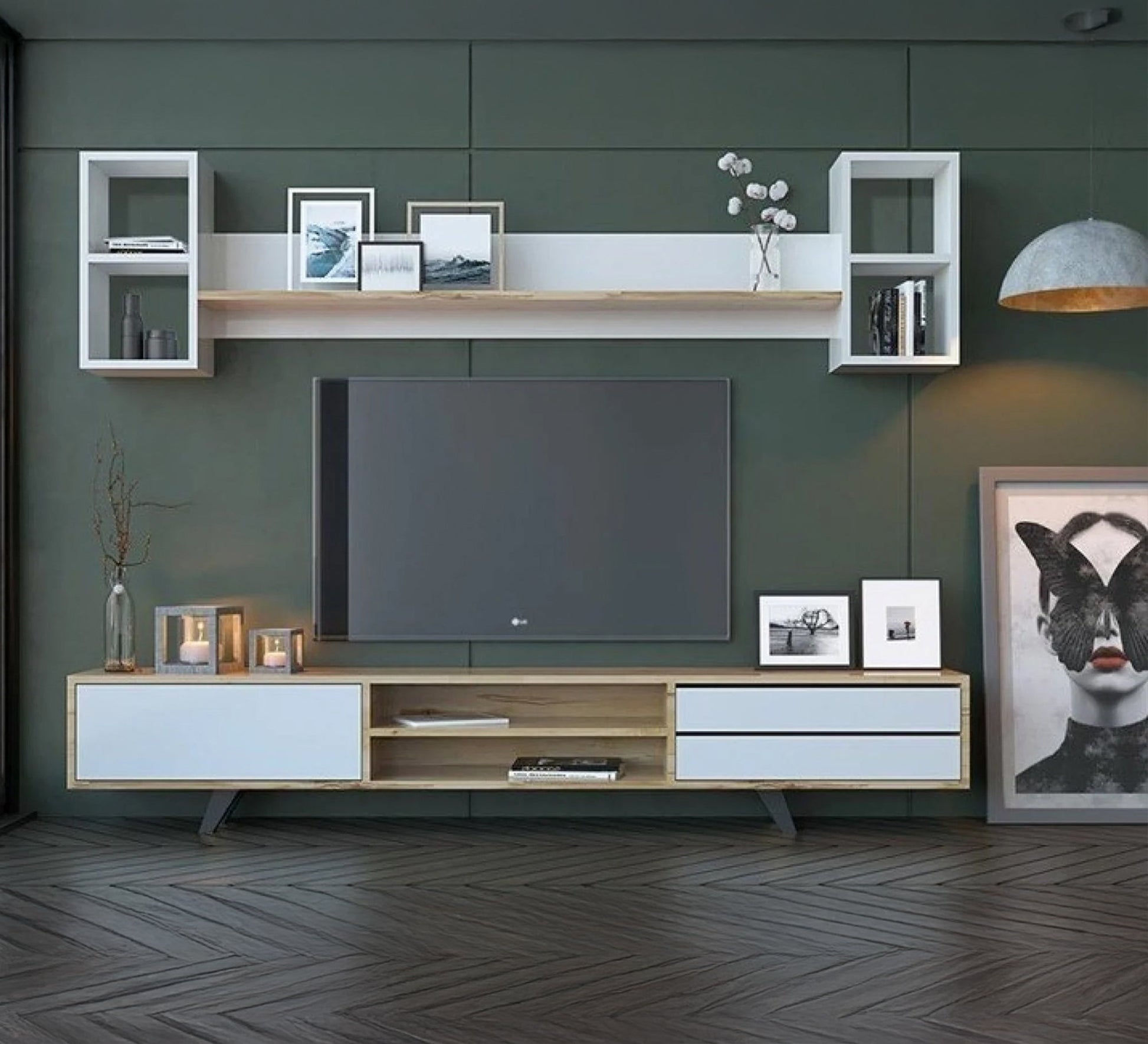 Simple TV unit with hanging shelves - Vitrine Furniture - Furniture