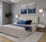 Simple white bed with a padded headboard - Vitrine Furniture - Furniture
