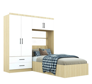 Single bedroom in wooden color with a large wardrobe - Vitrine Furniture - Furniture