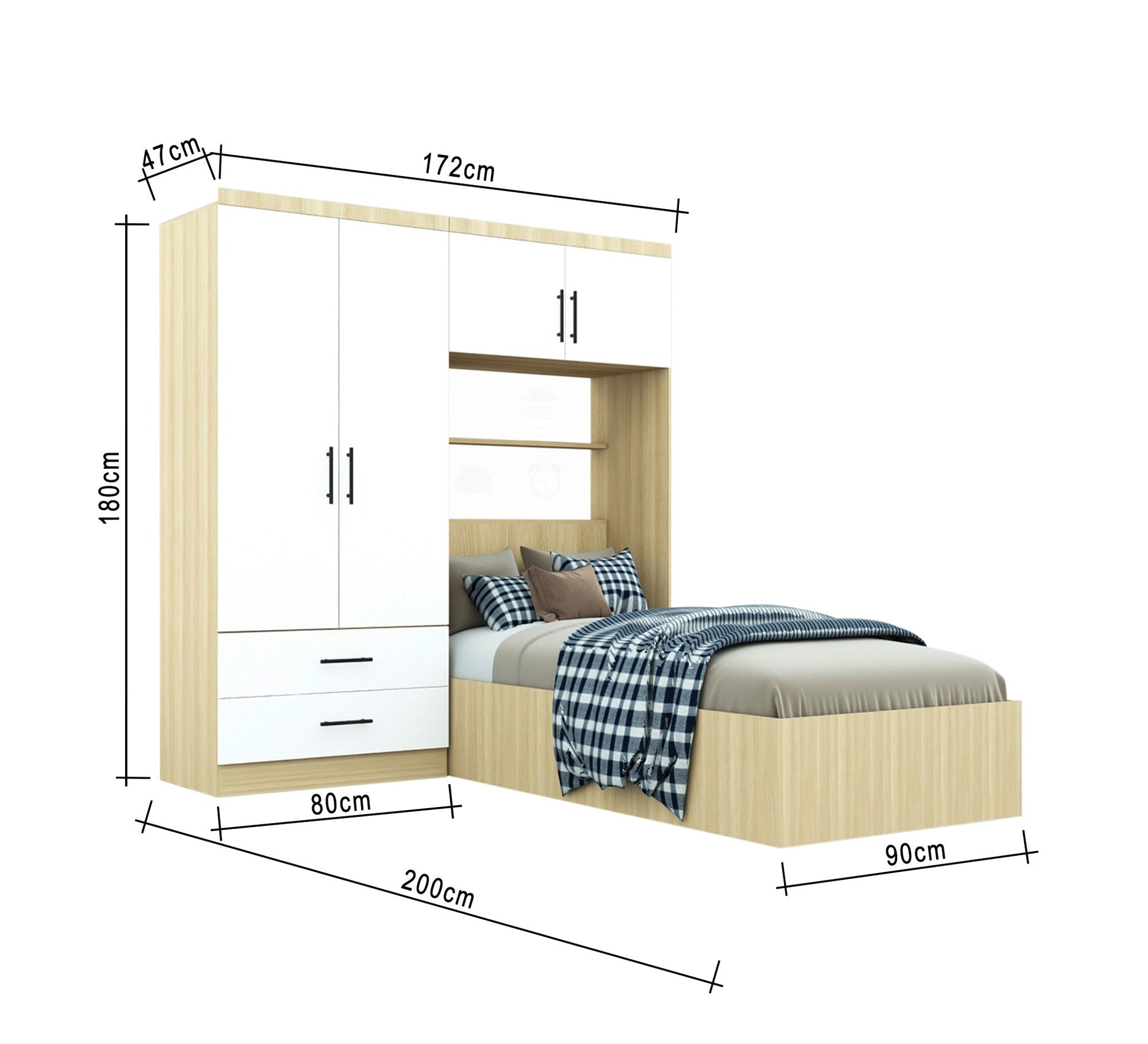 Single bedroom in wooden color with a large wardrobe - Vitrine Furniture - Furniture