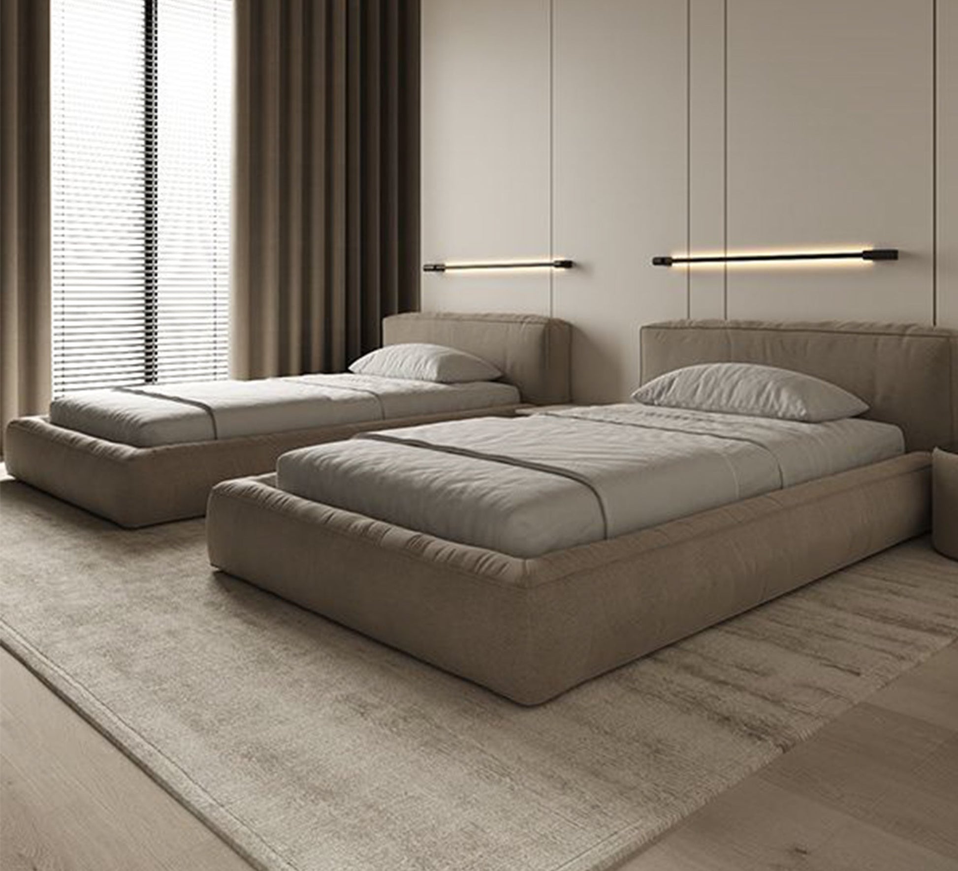 Single beds simple design neutral comfortable modern - Vitrine Furniture - Furniture
