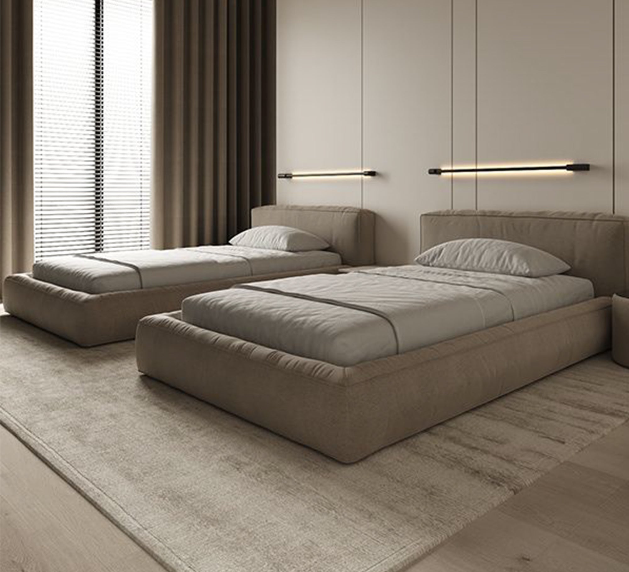 Single beds simple design neutral comfortable modern - Vitrine Furniture - Furniture