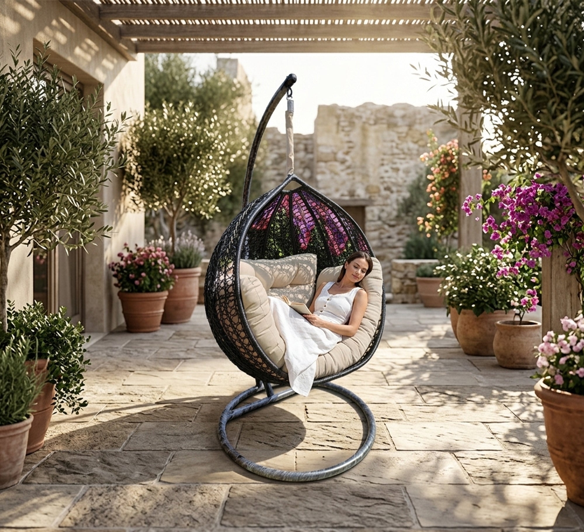 Single rattan swing - Vitrine Furniture - Outdoor Swings and hanging chairs