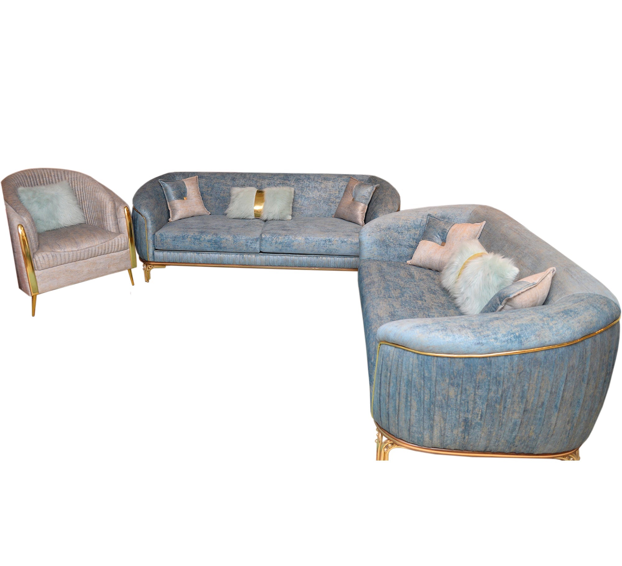 Sky blue and ivory white salon - Vitrine Furniture - Salon Sets