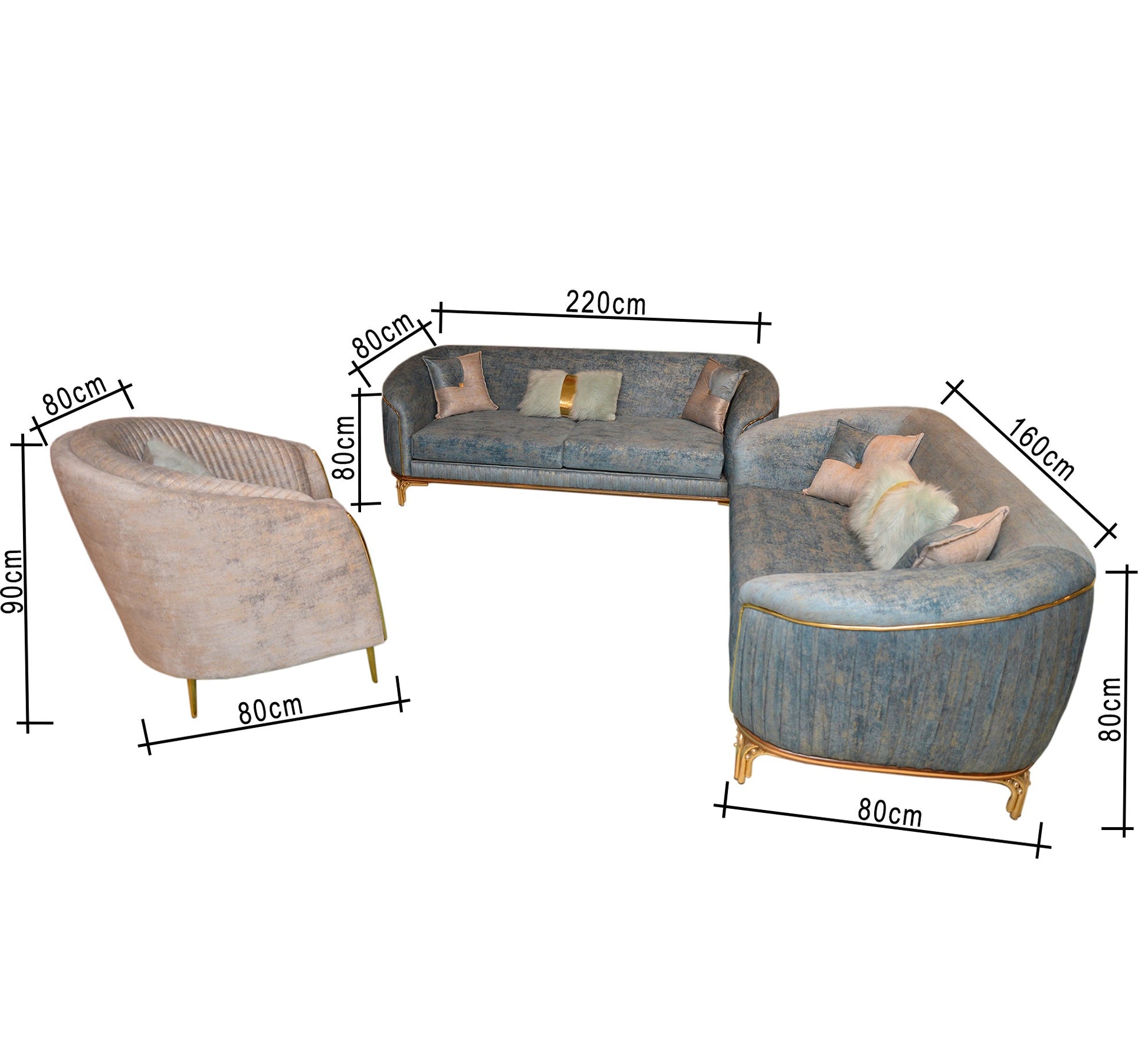 Sky blue and ivory white salon - Vitrine Furniture - Salon Sets