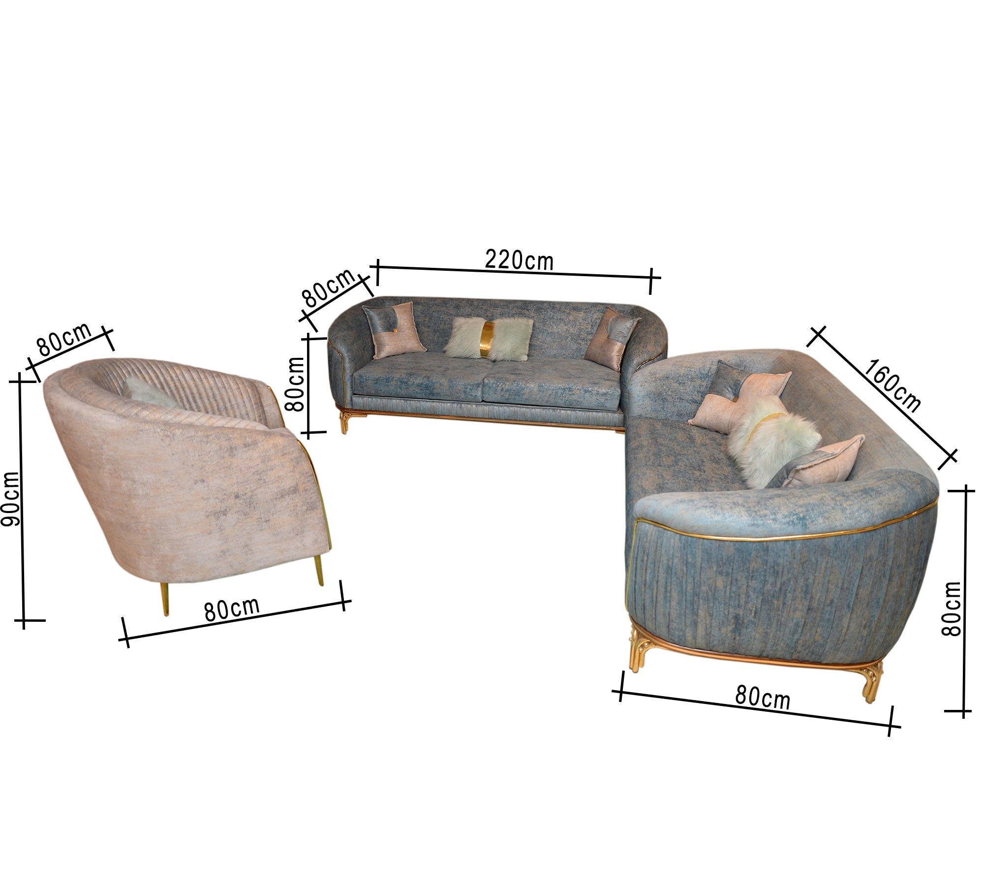 Sky blue and ivory white salon - Vitrine Furniture - Salon Sets