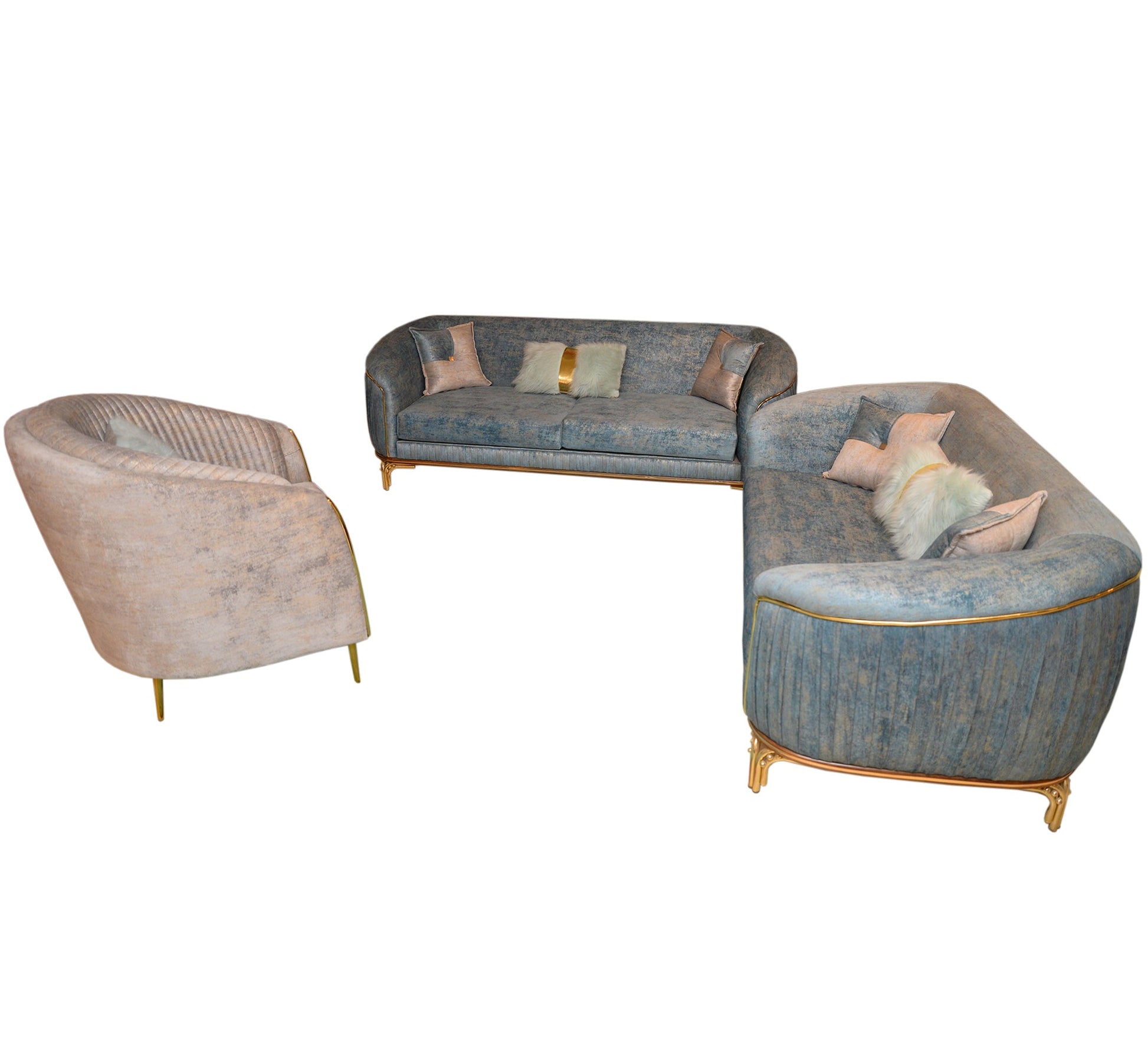 Sky blue and ivory white salon - Vitrine Furniture - Salon Sets