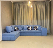 sky blue L - shaped corner bed and chaise longue - Vitrine Furniture - L - shape sofa set