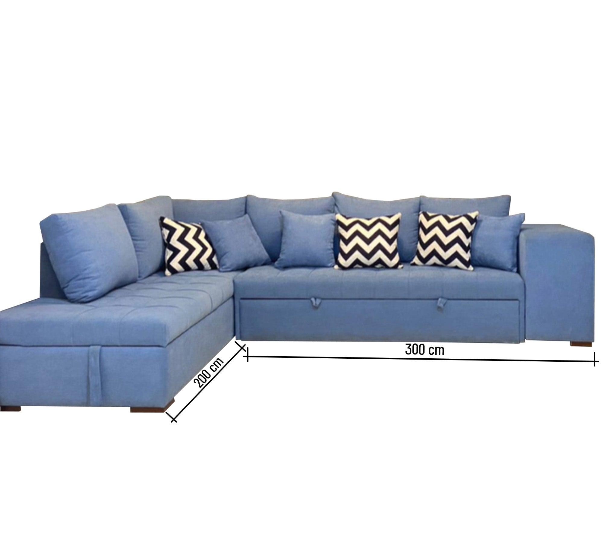 sky blue L - shaped corner bed and chaise longue - Vitrine Furniture - L - shape sofa set