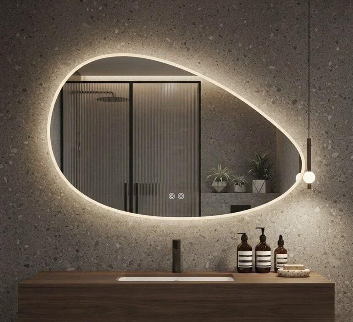 Slanted oval mirror with backlighting - Vitrine Furniture - Mirrors