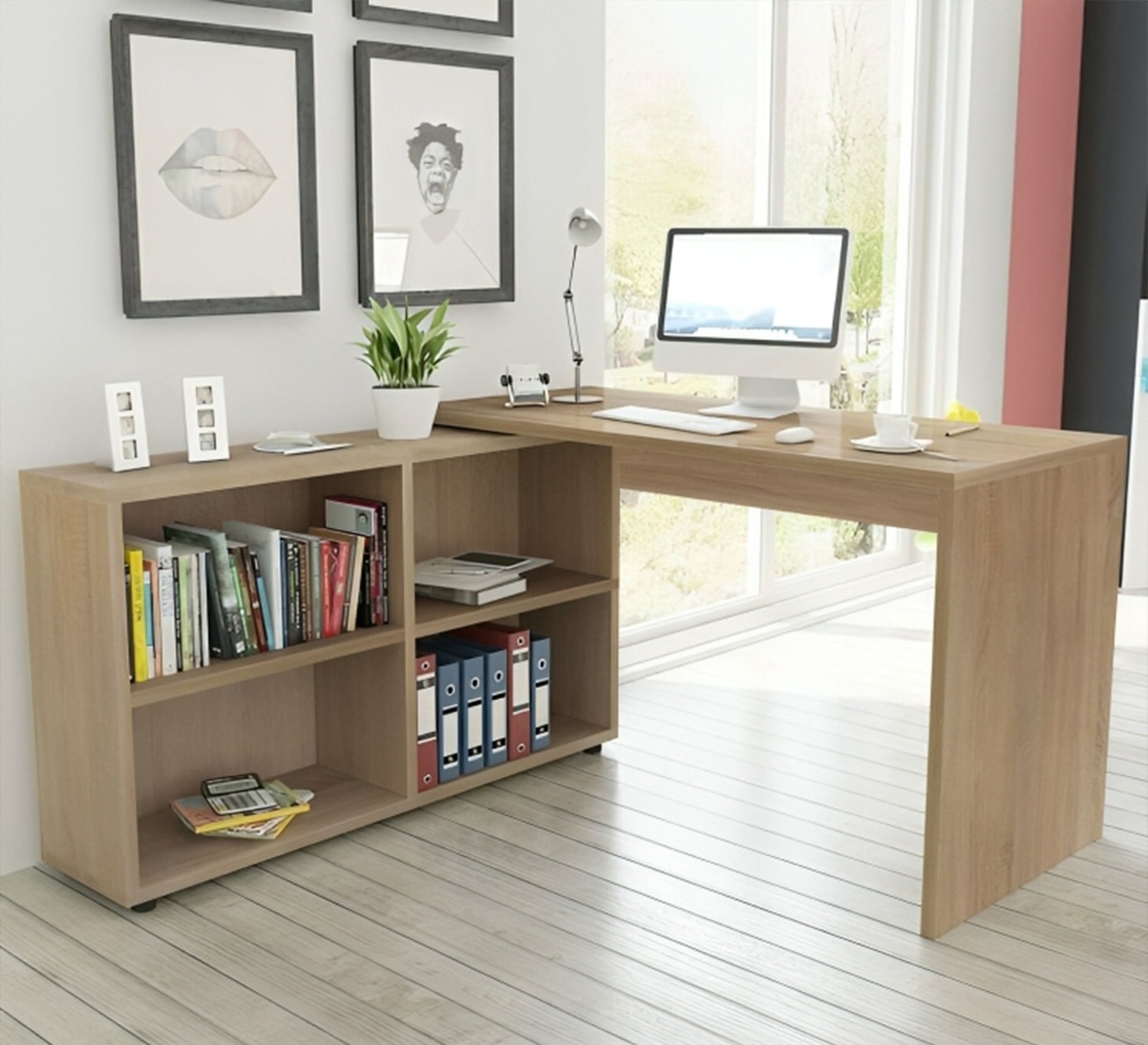 Sleek Beige Wooden Desk with Wide Surface - Vitrine Furniture - Furniture