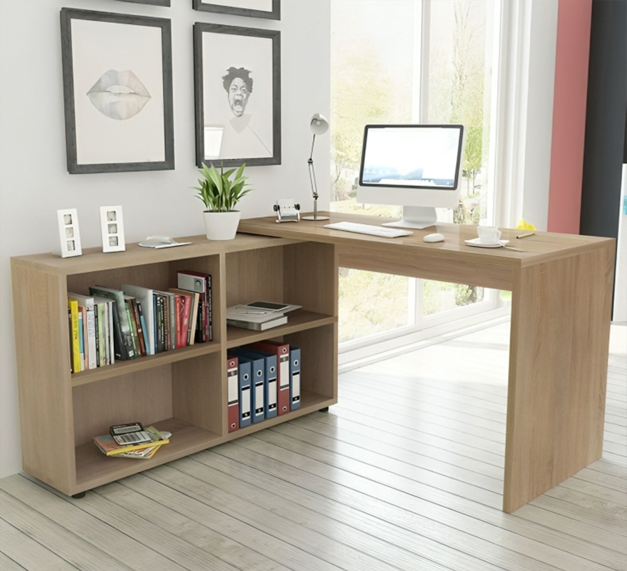 Sleek Beige Wooden Desk with Wide Surface - Vitrine Furniture - Furniture