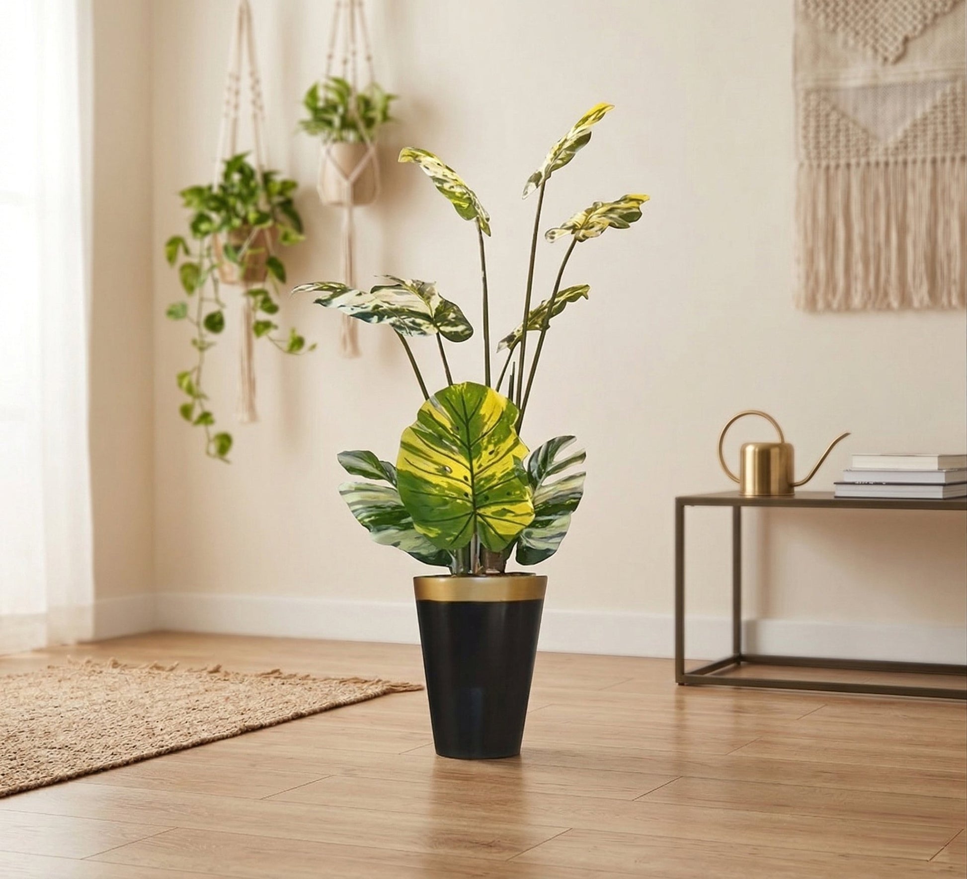 Sleek Black Conical Pot with Lush Artificial Plants - Vitrine Furniture - Pots & Plants