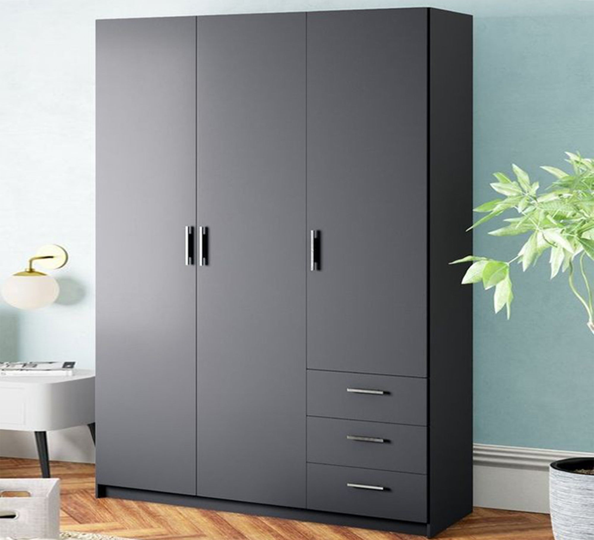 Sleek Grey 3 - Door Wardrobe, Stylish & Spacious - Vitrine Furniture - Furniture