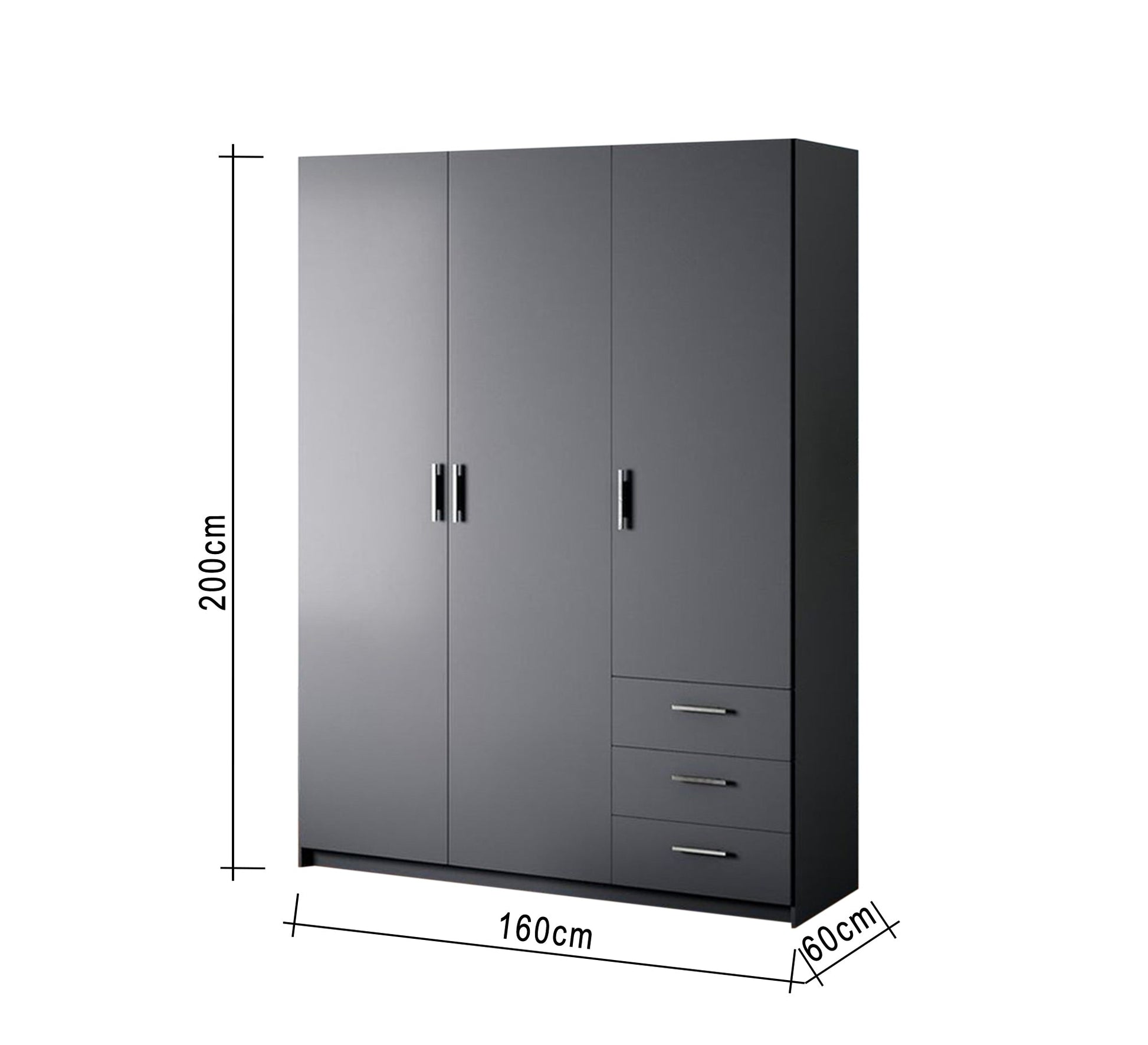 Sleek Grey 3 - Door Wardrobe, Stylish & Spacious - Vitrine Furniture - Furniture