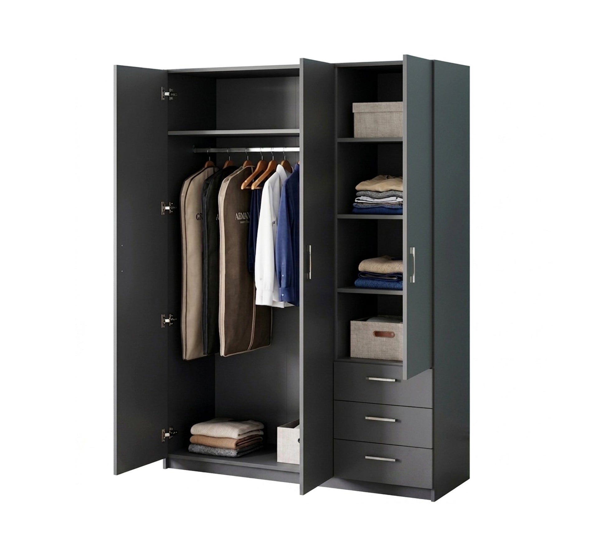 Sleek Grey 3 - Door Wardrobe, Stylish & Spacious - Vitrine Furniture - Wardrobes
