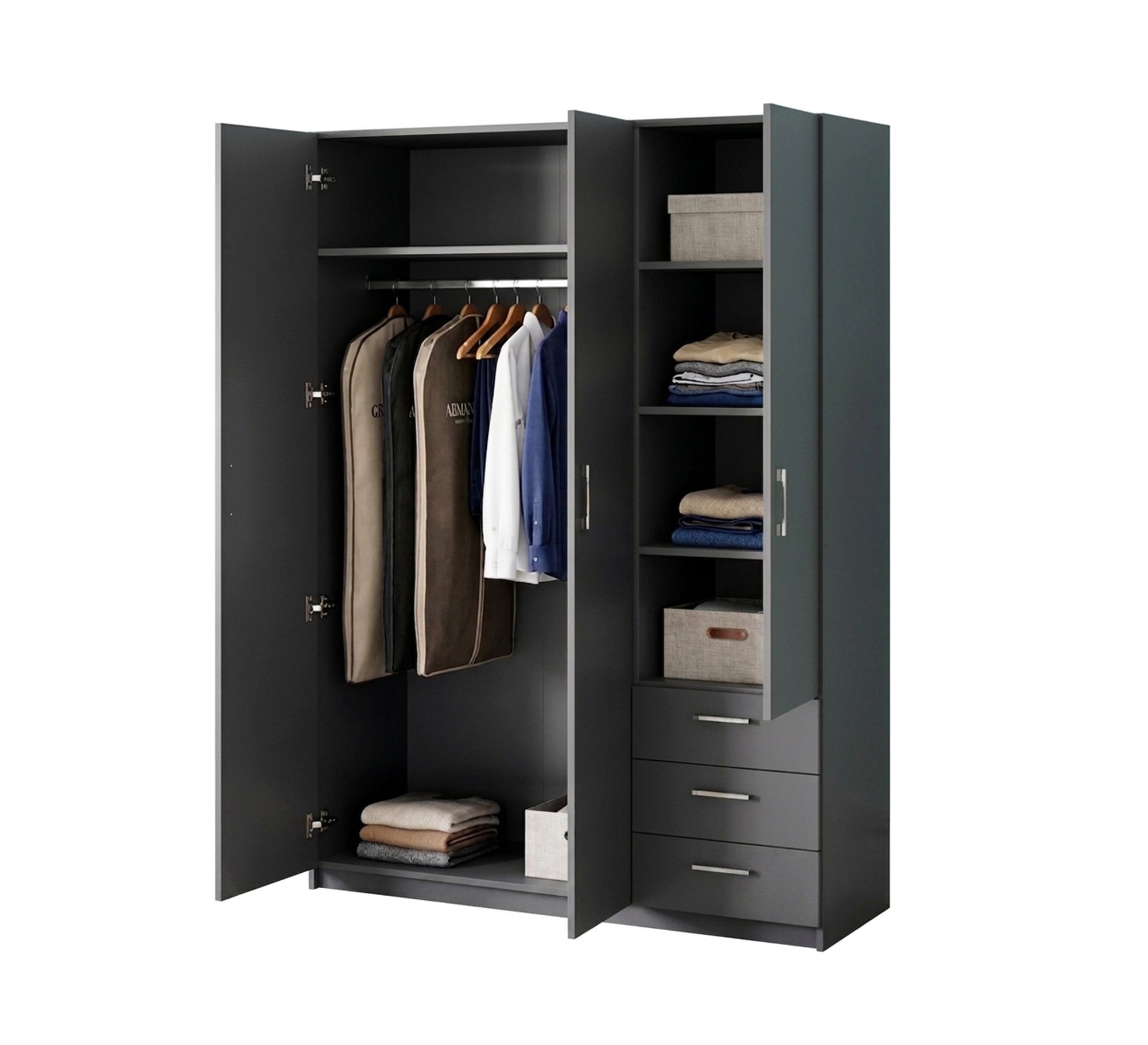 Sleek Grey 3 - Door Wardrobe, Stylish & Spacious - Vitrine Furniture - Wardrobes
