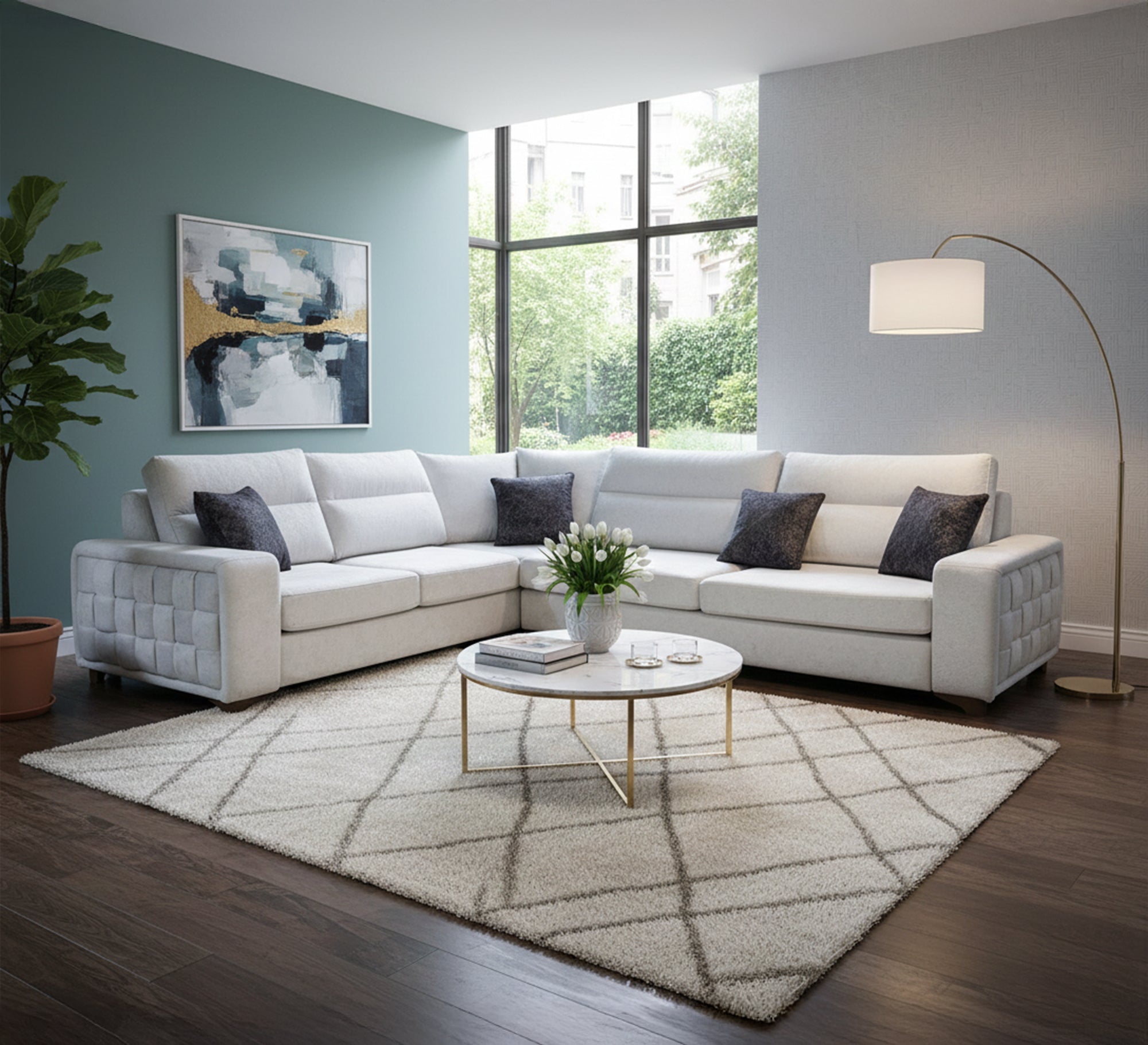 Sleek I - Shape Sofa for Modern Comfort - Vitrine Furniture - L - shape sofa set