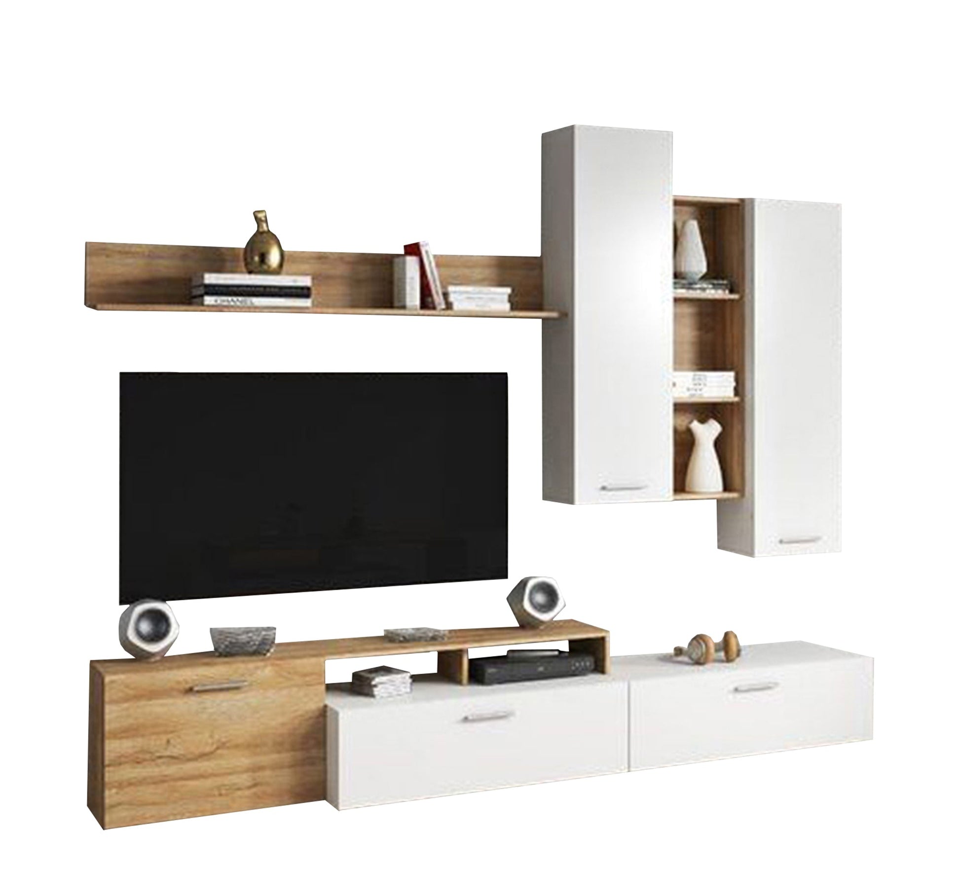 Sleek Style TV Unit: Elegant, Minimalist, White Two - Piece Design - Vitrine Furniture - TV Table & Cabinet