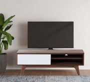 Sleek TV Table: Modern White & Rustic Brown Charm - Vitrine Furniture - Furniture