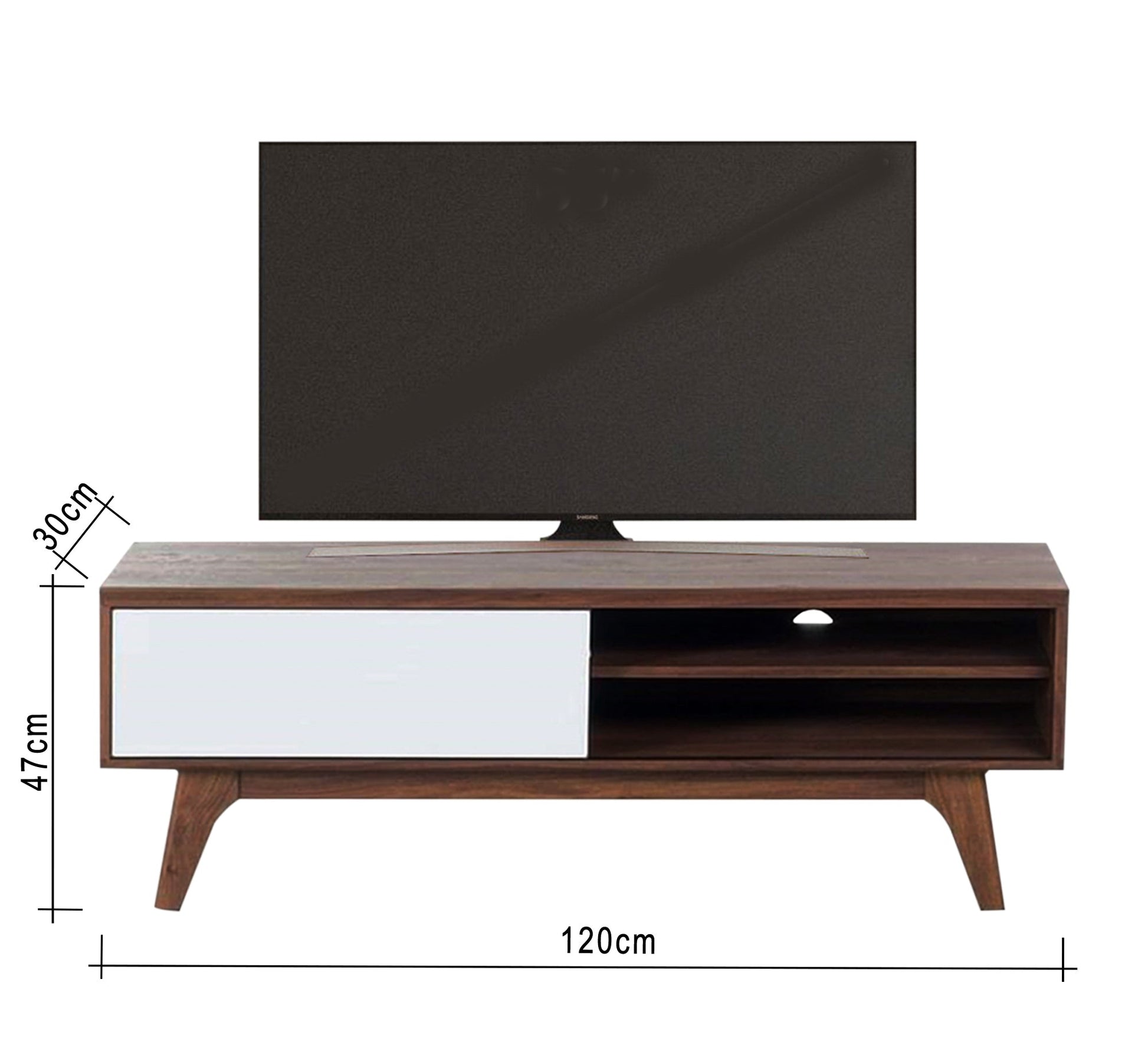 Sleek TV Table: Modern White & Rustic Brown Charm - Vitrine Furniture - Furniture