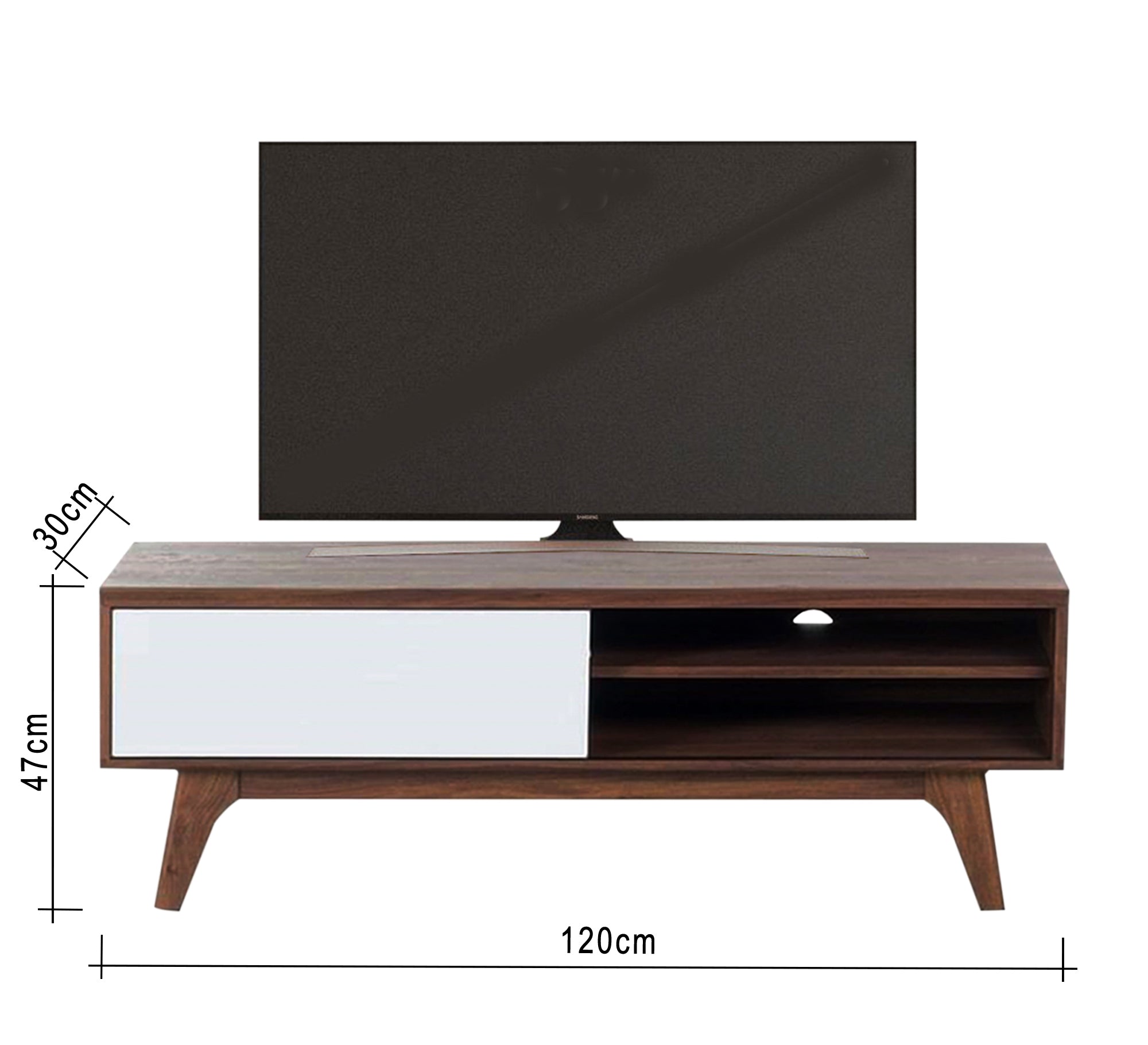 Sleek TV Table: Modern White & Rustic Brown Charm - Vitrine Furniture - Furniture