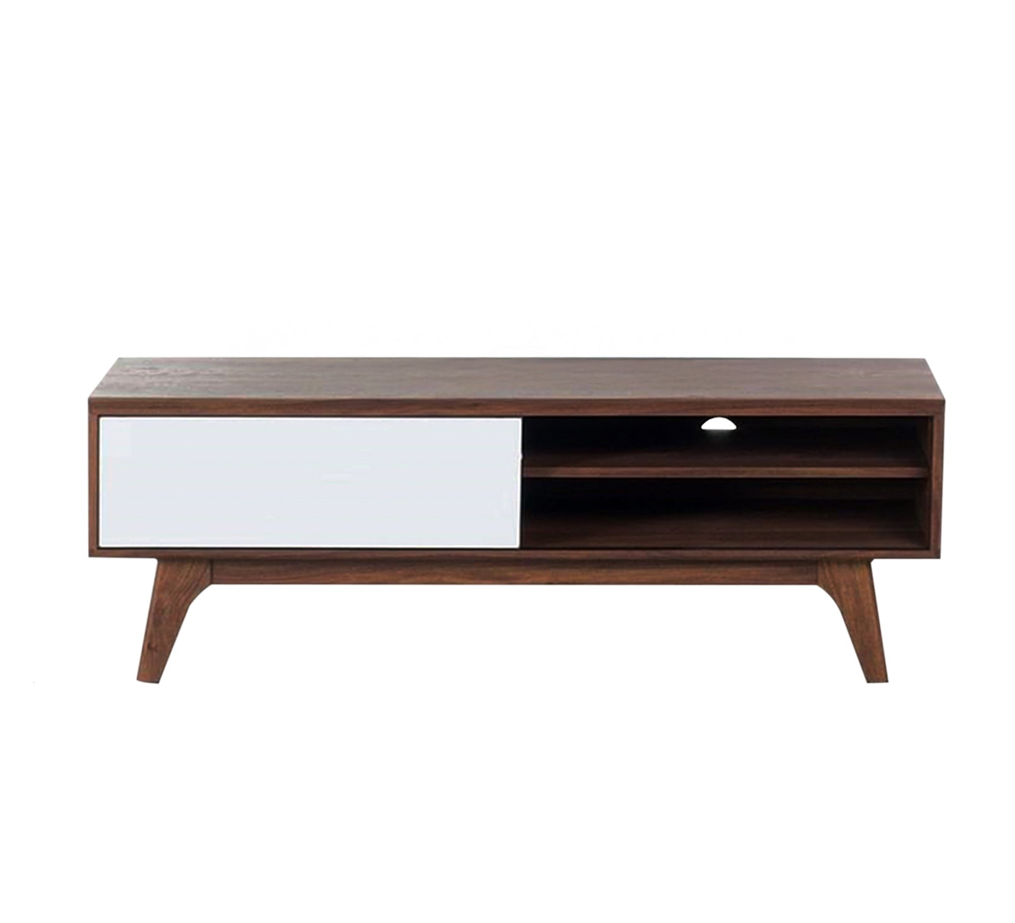 Sleek TV Table: Modern White & Rustic Brown Charm - Vitrine Furniture - Furniture